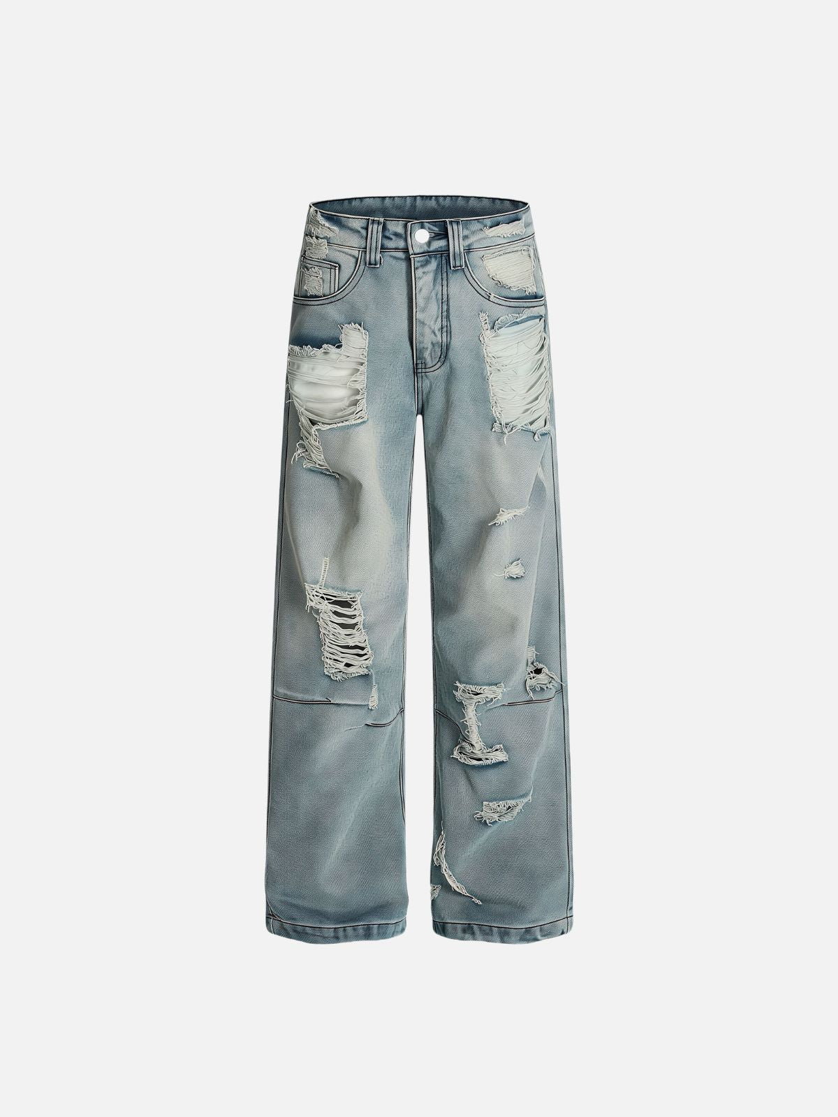 Haaura Wash Destructed Whiskering Baggy Jeans
