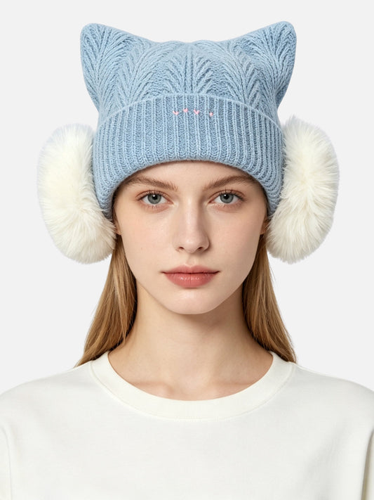 Fluffy Cat Ear Pom Beanie