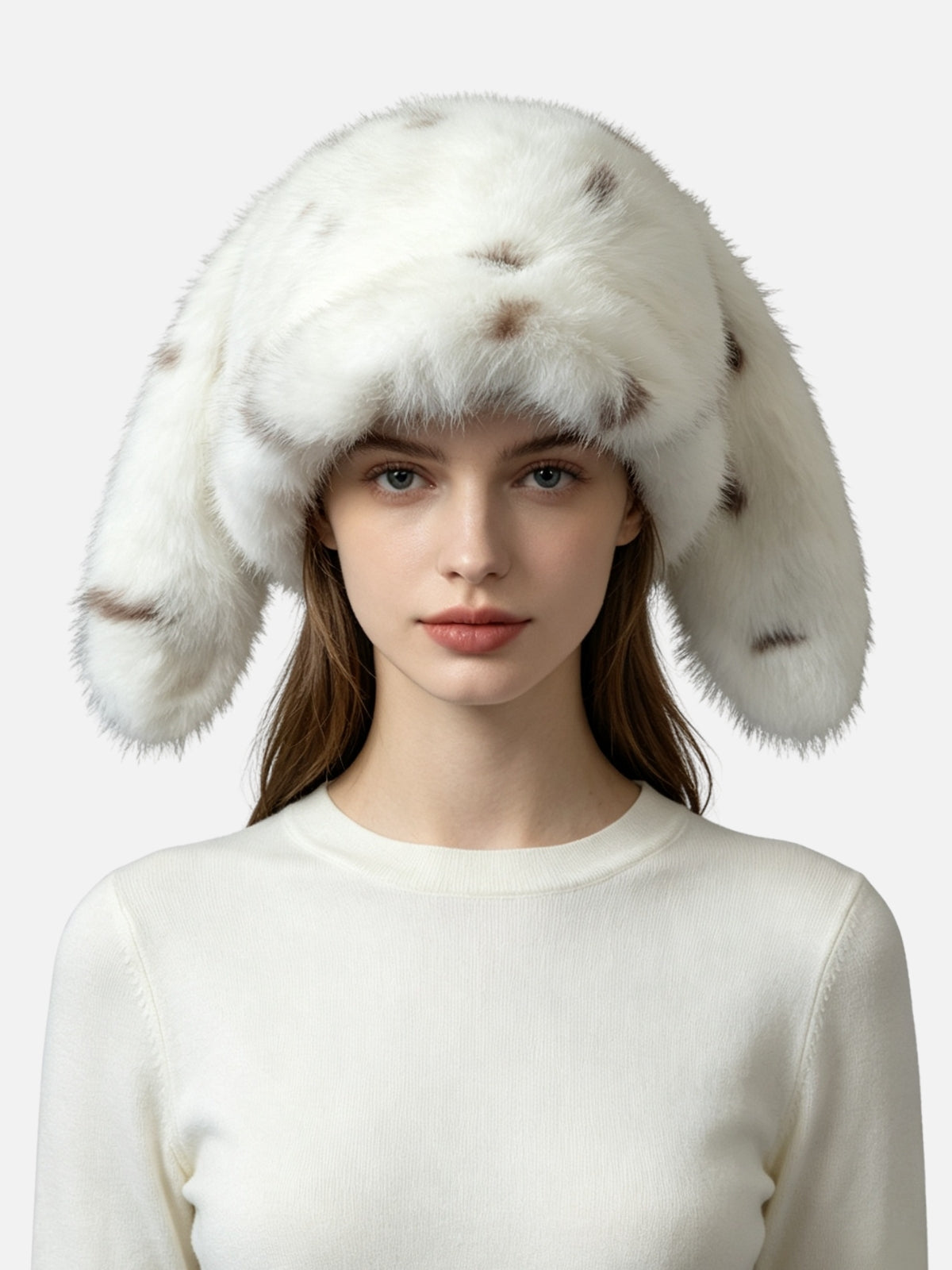 Spotted Fluffy Bunny Ear Hat