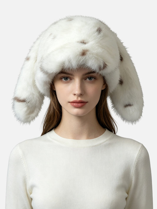 Spotted Fluffy Bunny Ear Hat