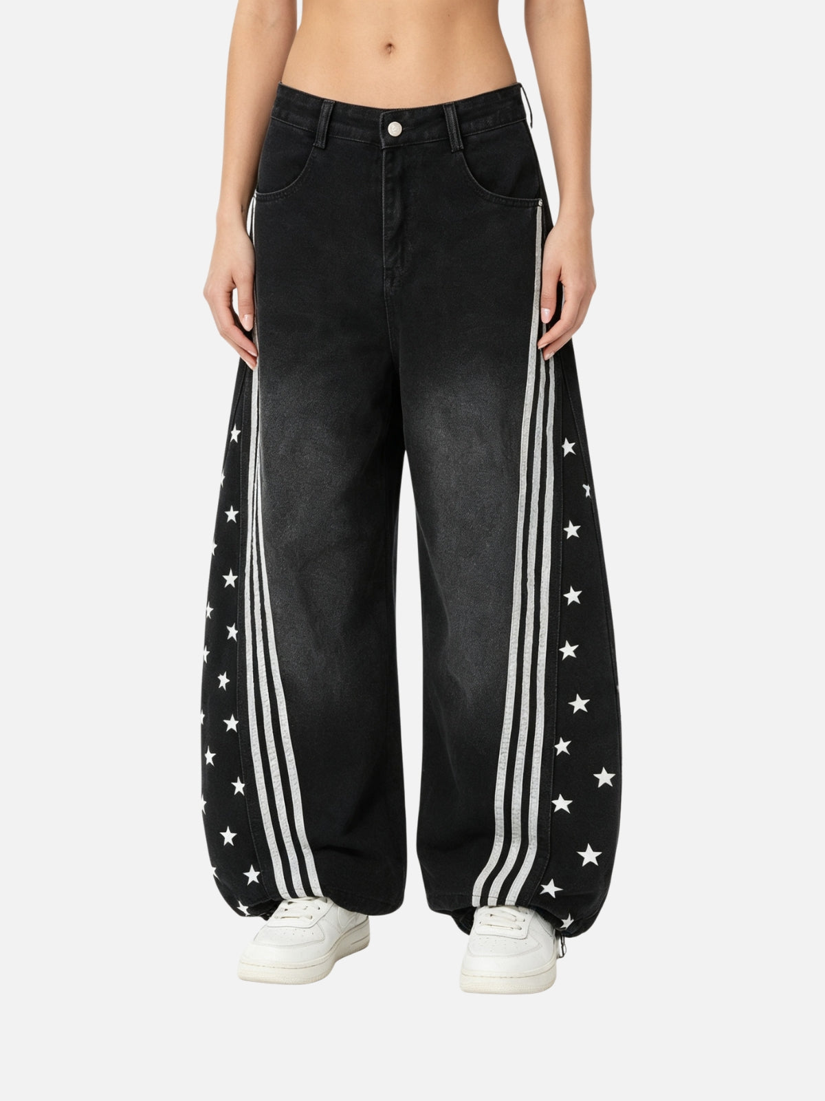 Haaura Side Stripe Star Baggy Barrel Jeans