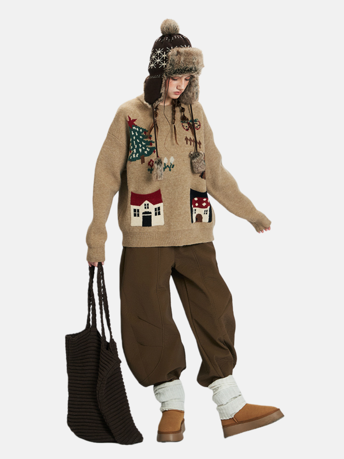 Haaura Fairytale Village Embroidered Crewneck Sweater