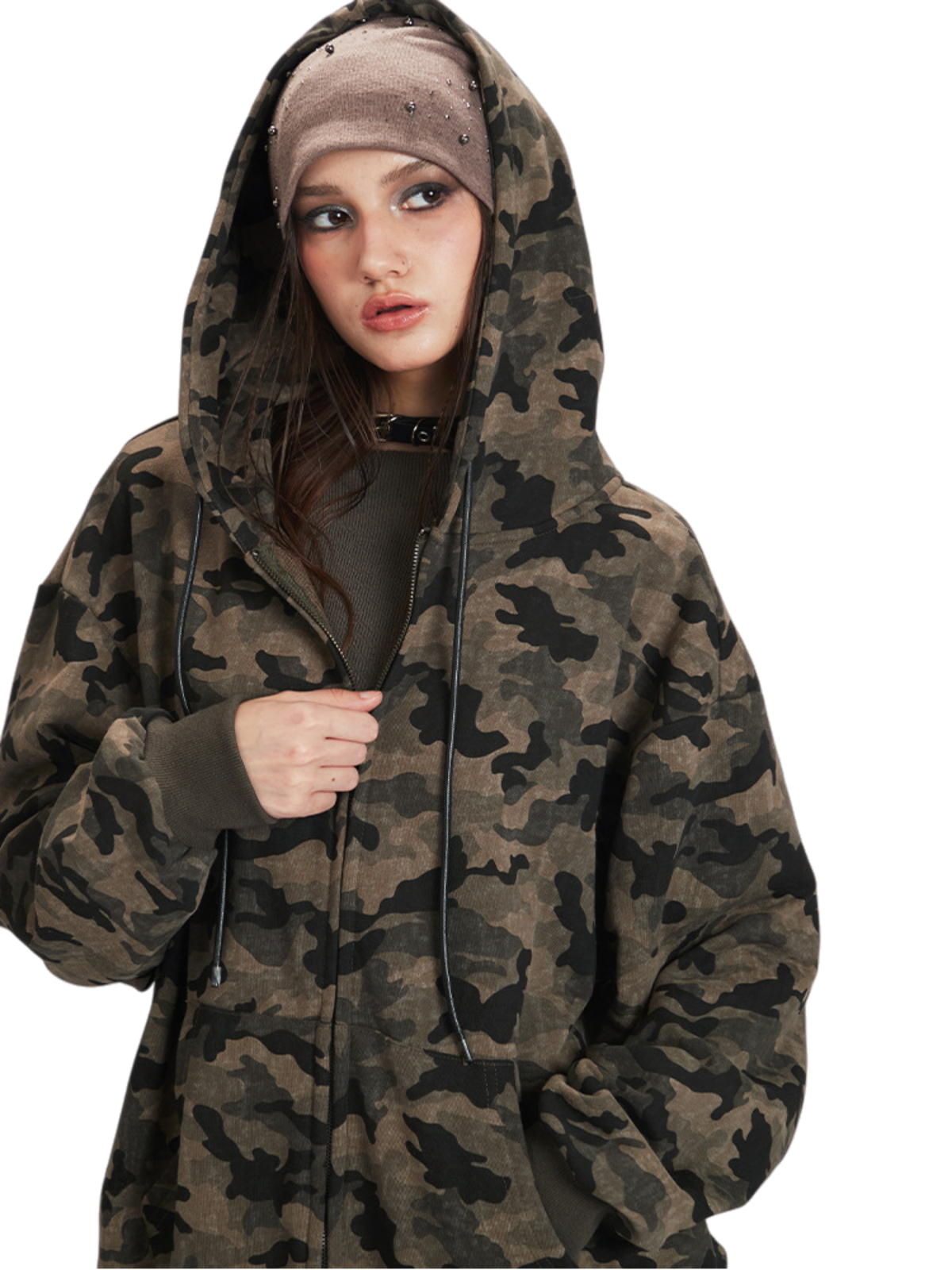Haaura Camo & Logo Zip Hoodie