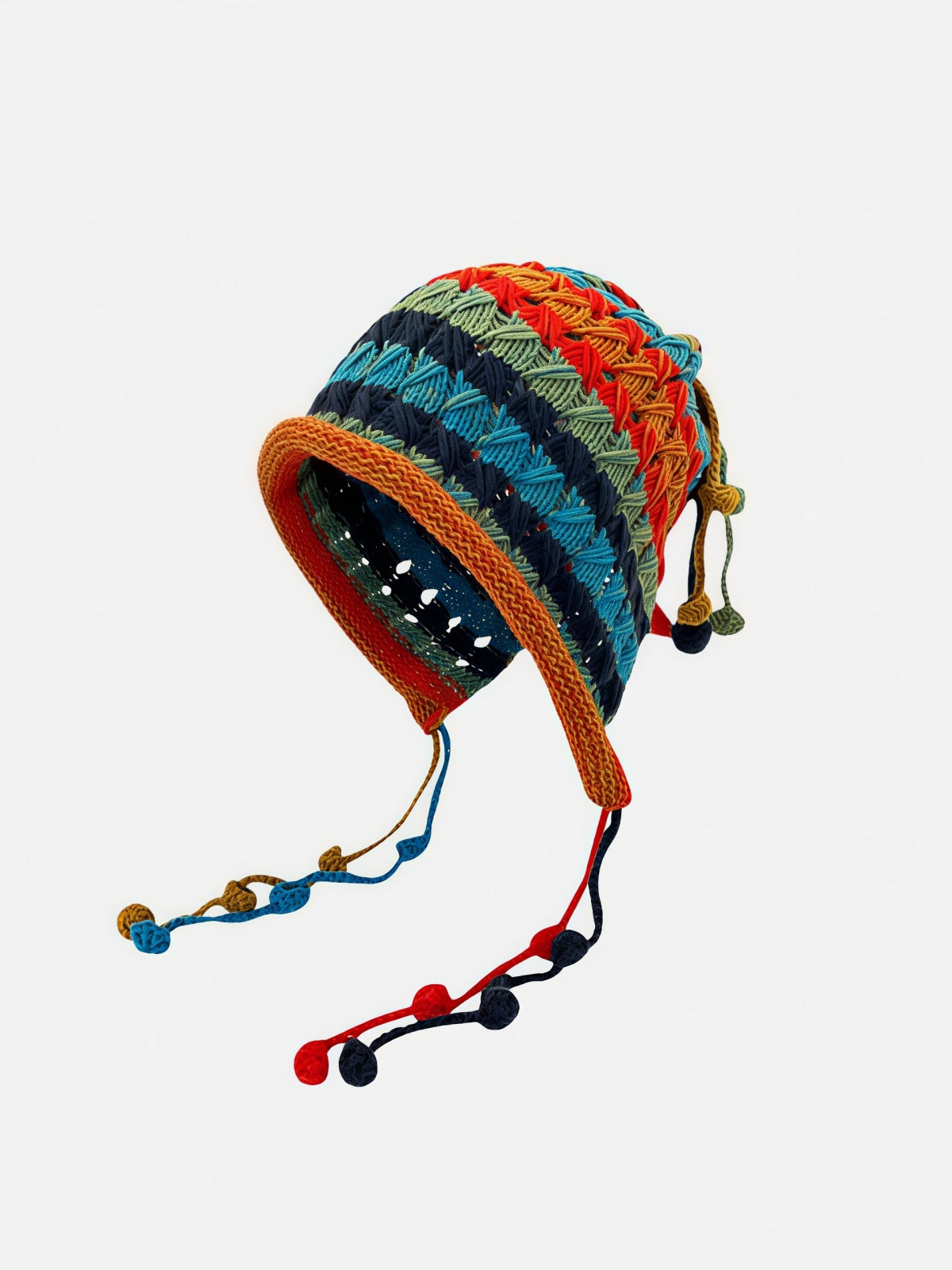 Striped Knit Braided Tie Ear-Flap Beanie