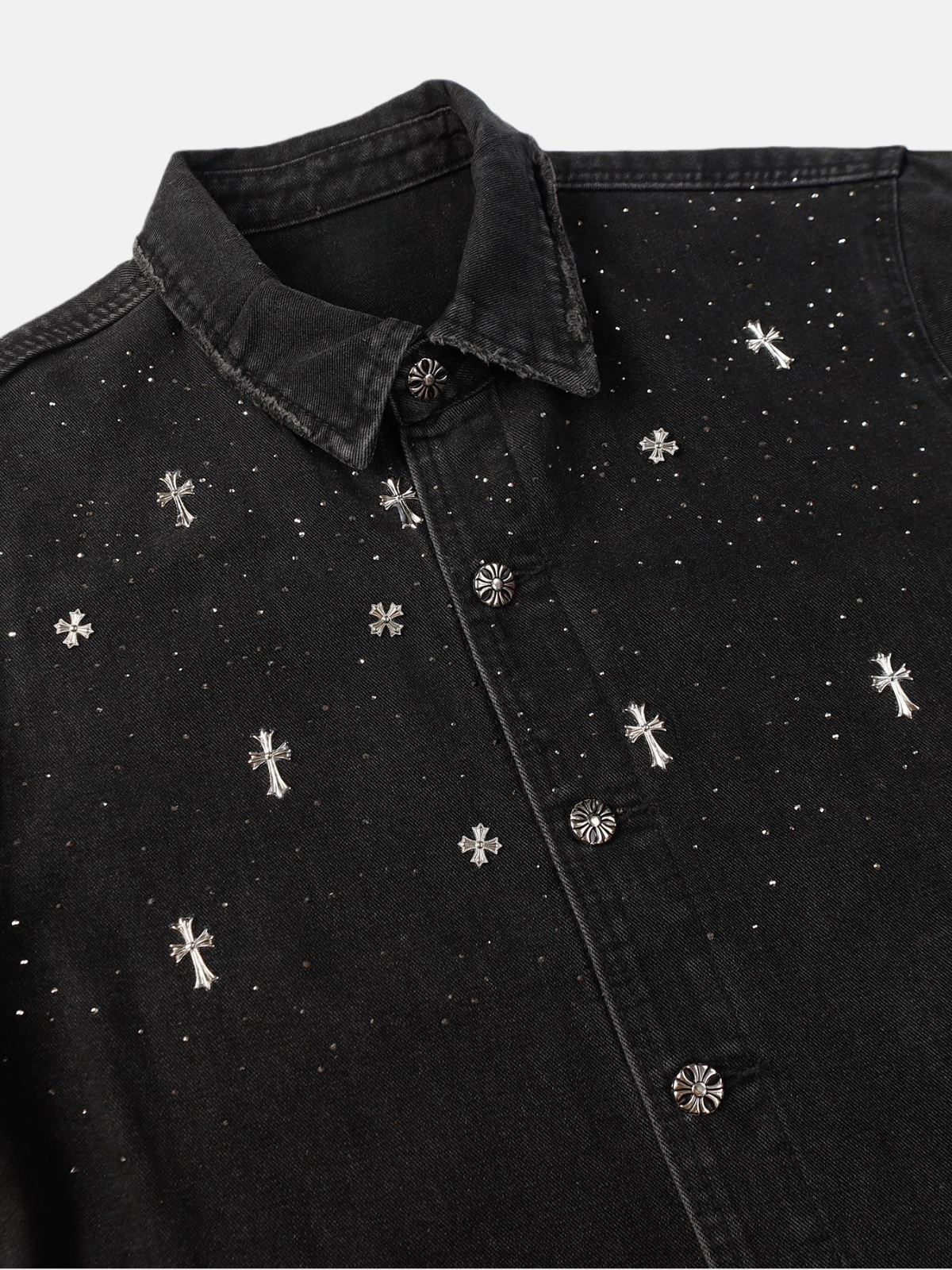 Haaura Embroidered Cross & Floral Denim Shirt