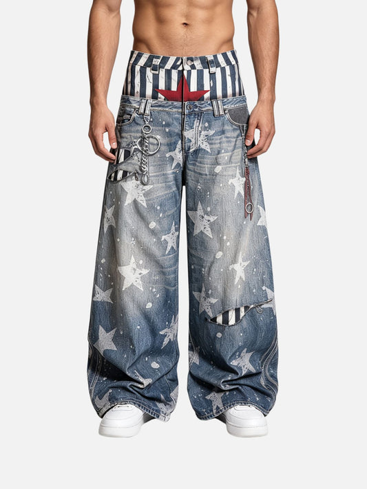 Haaura Contrast Waist Star Washed Jeans