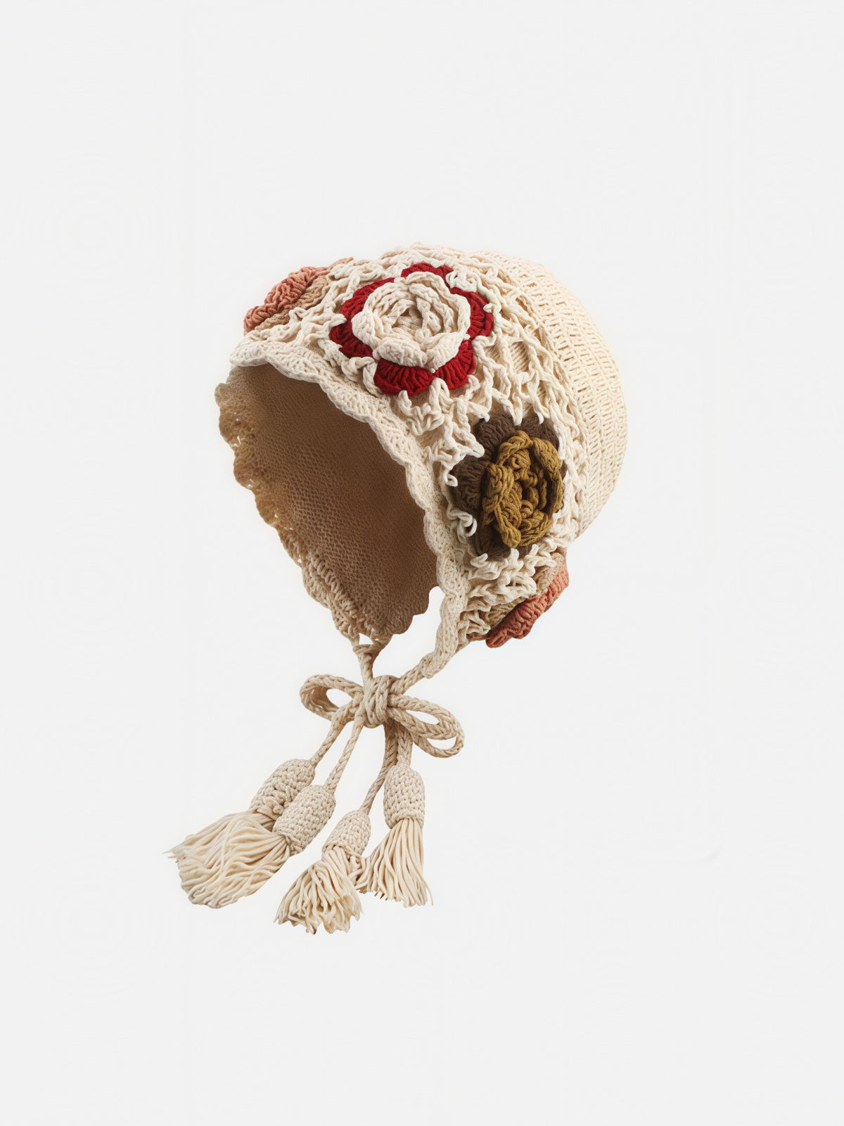 Crochet Floral Appliqué Ear-Flap Beanie