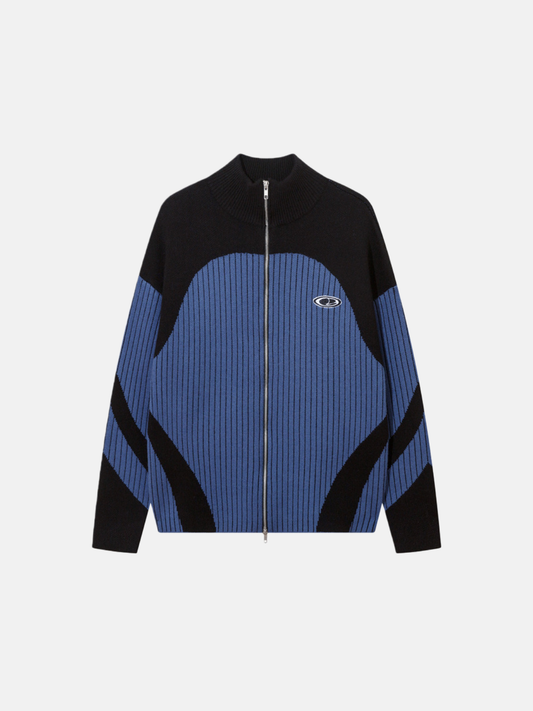 Haaura Color Blocking Stripe Turtleneck Cardigan