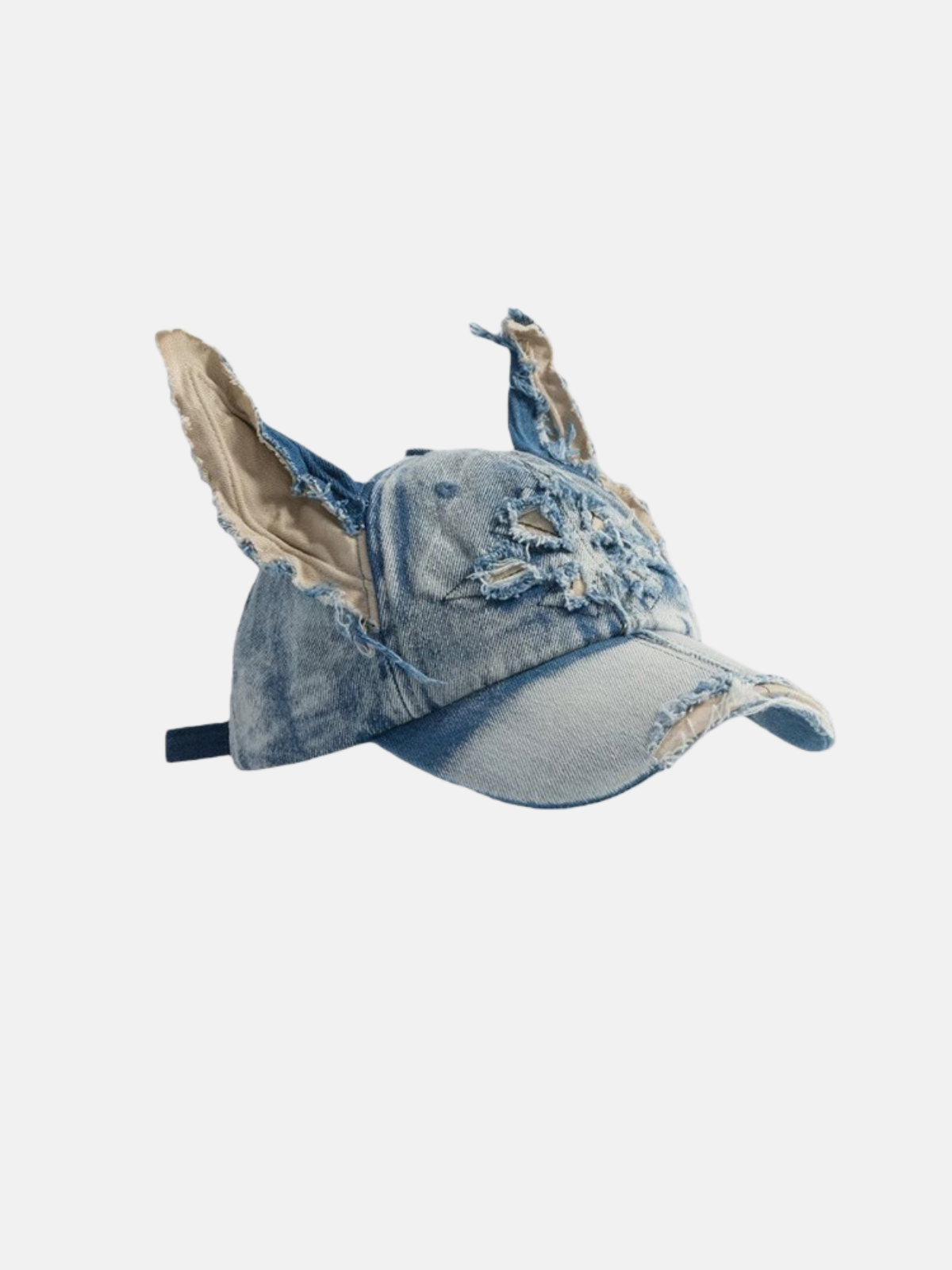 Destroyed Cat-Ear Washed Denim Bucket Hat