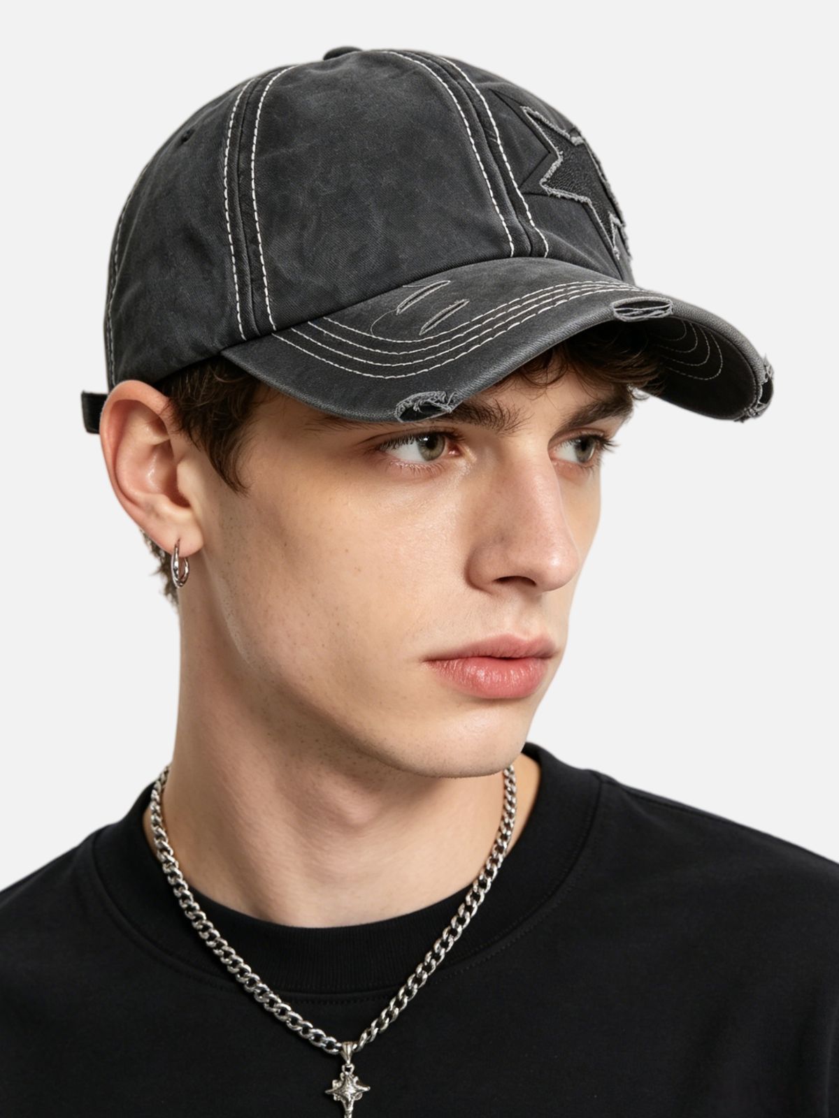 Star Embroidery Distressed Cap