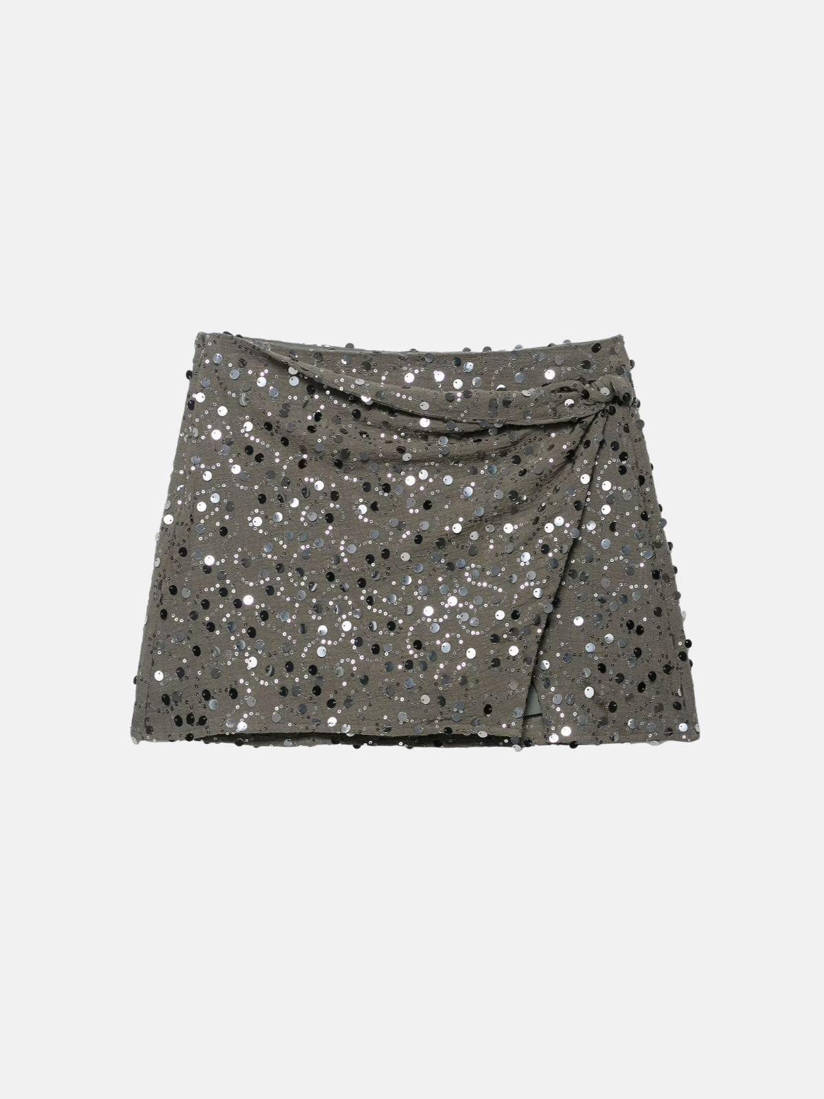 Haaura Asymmetric Sequin Knot Waist Mini Skirt