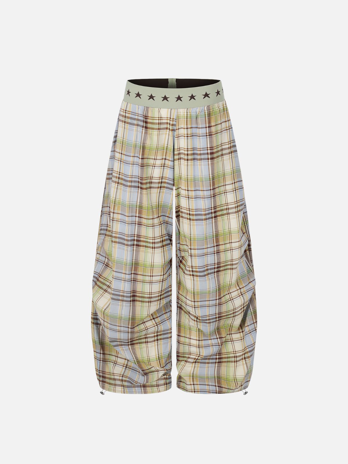 Haaura Star Waist Plaid Baggy Barrel Pants