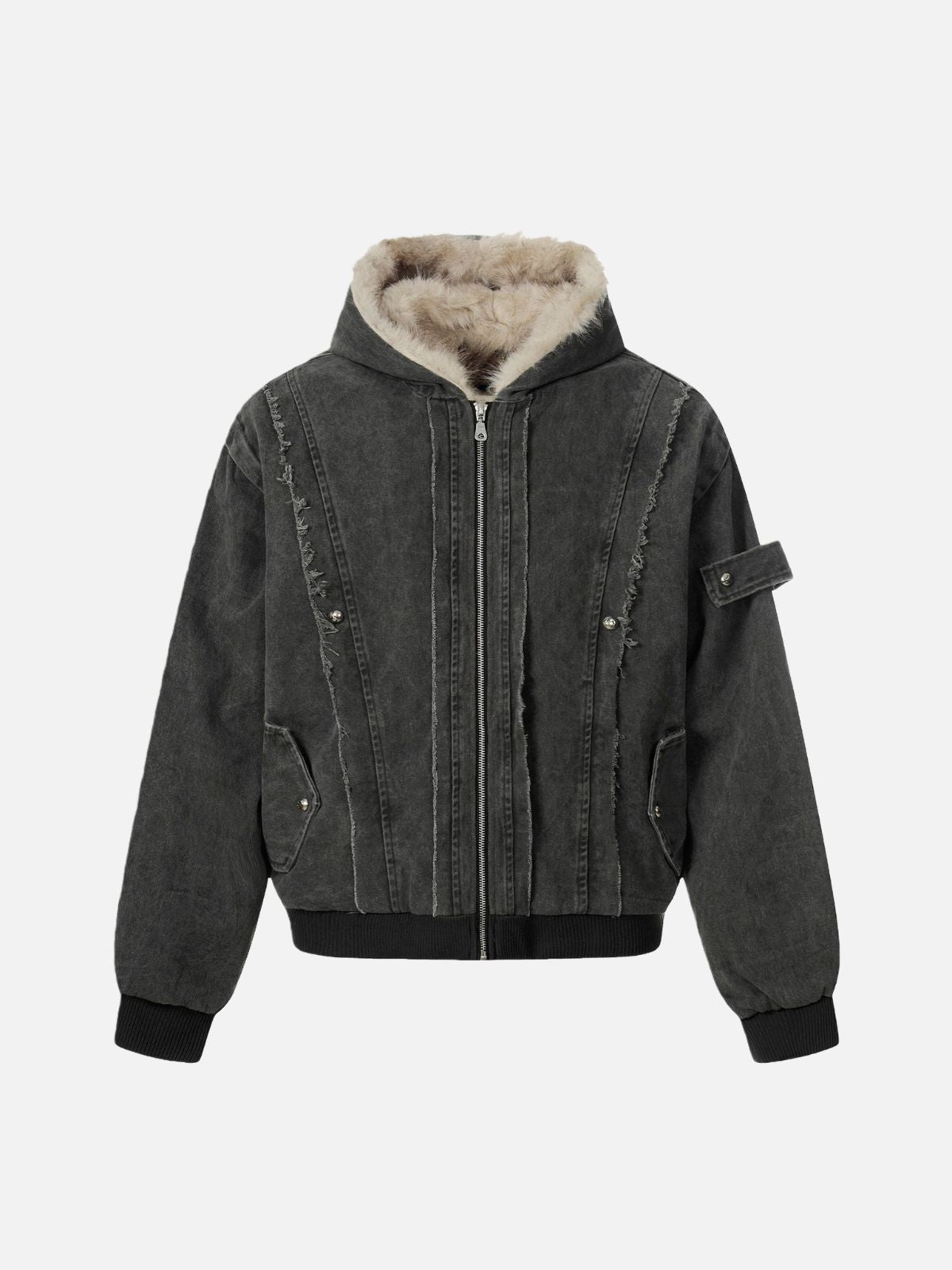 Haaura Fur-Trim Hooded Zip-Up Jacket