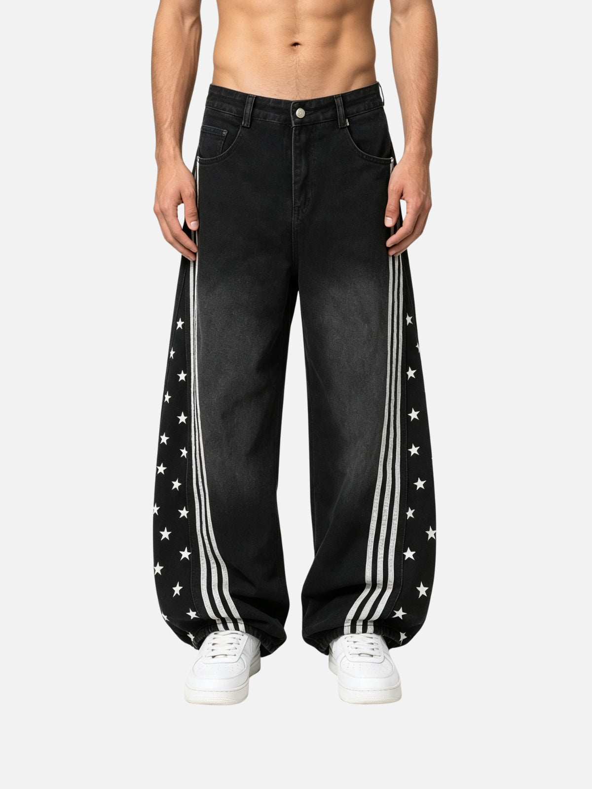 Haaura Side Stripe Star Baggy Barrel Jeans