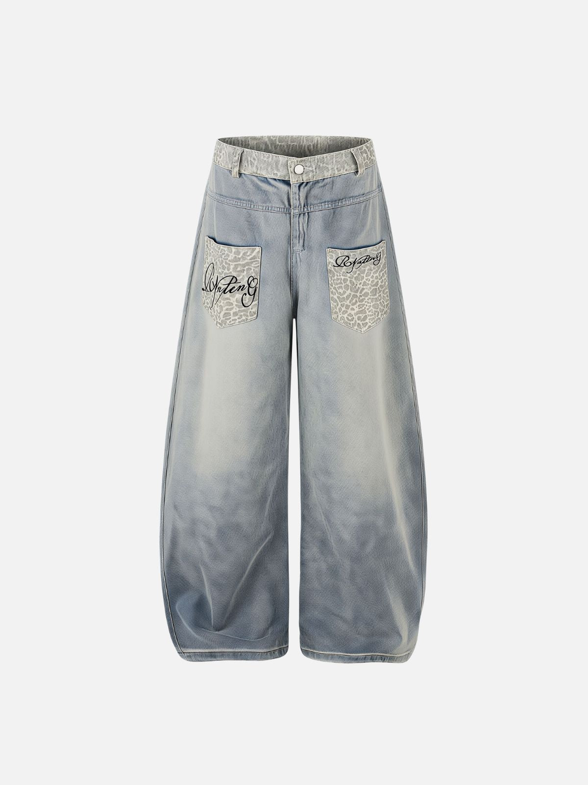 Haaura Baggy Wash Leopard Print Jeans
