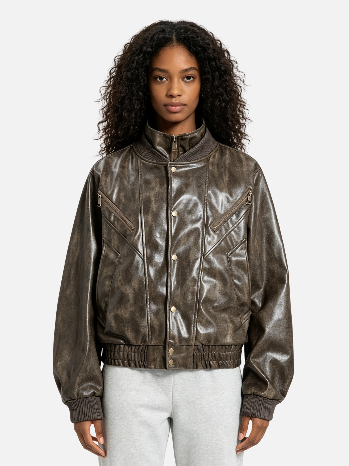 Haaura Distressed Zip Pocket Bomber Jacket