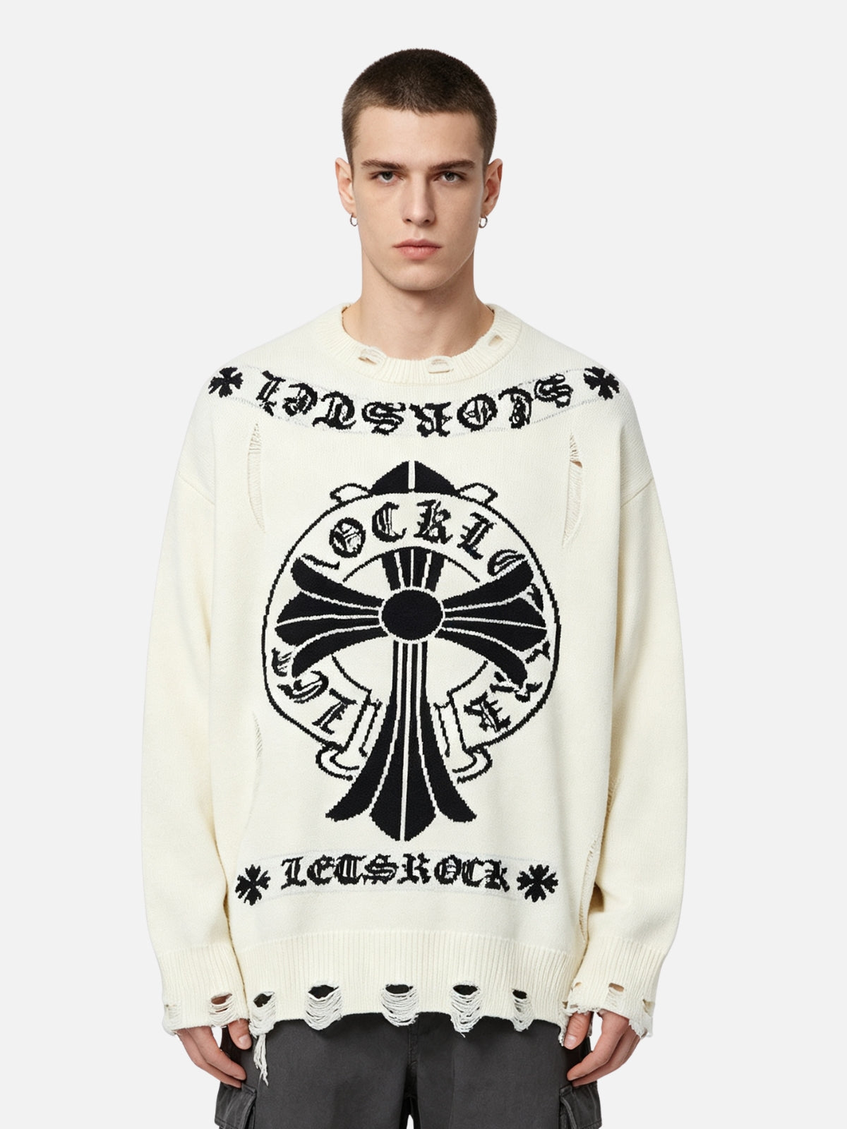 Haaura Distressed Cross Graphic Sweater