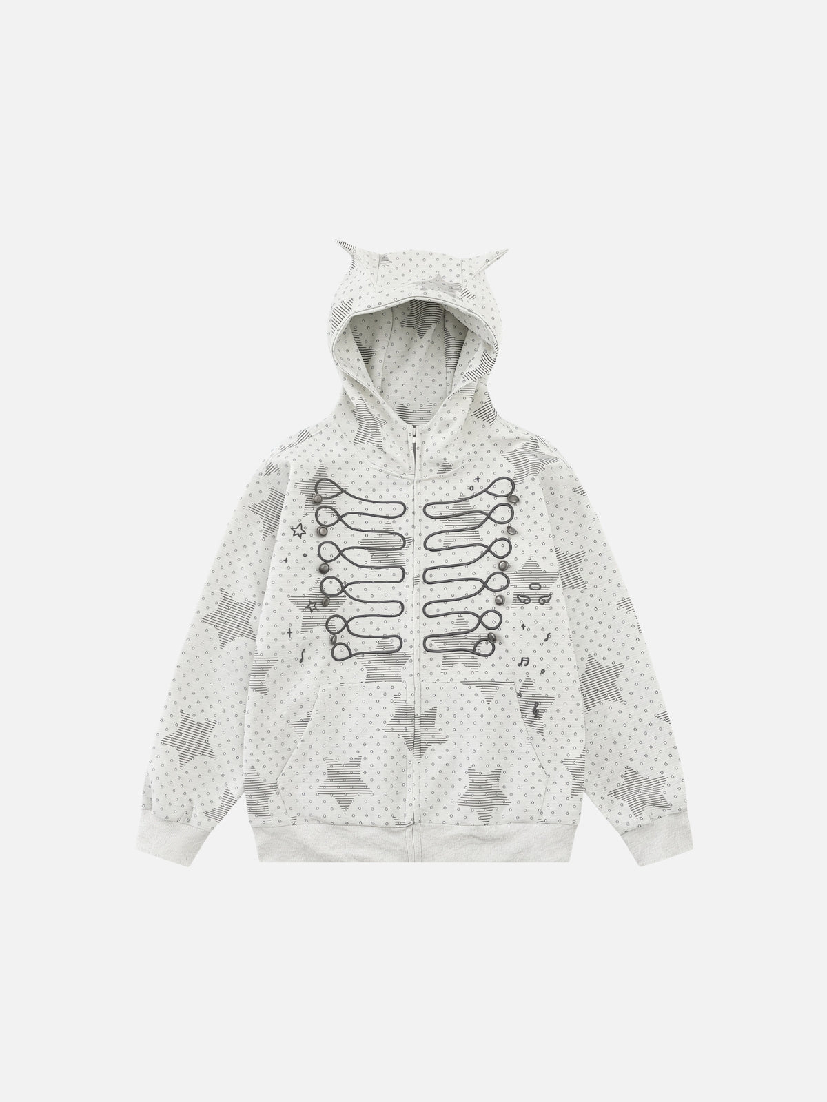 Haaura Cat Ear Grommet Zip Up Hoodie