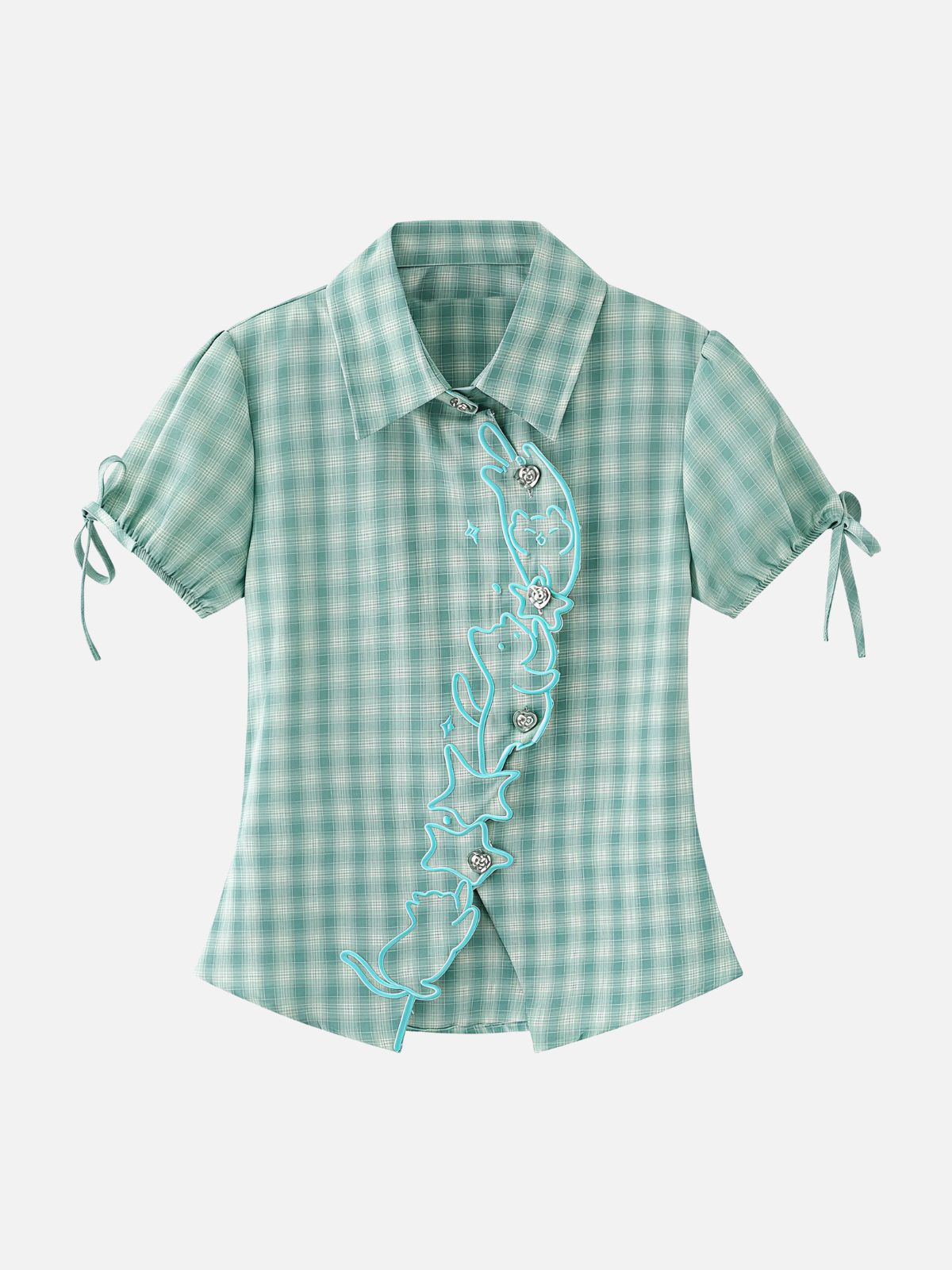 Haaura Plaid Cat Short Sleeve Shirt