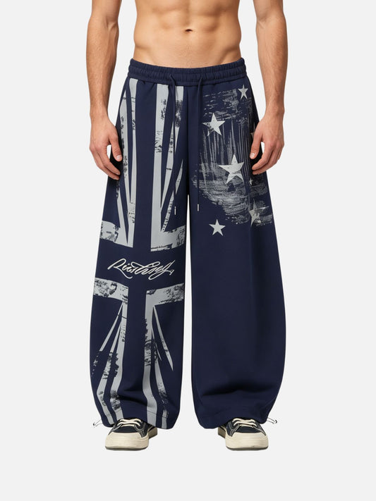 Haaura Baggy Vintage Distressed Flag Print Sweatpants