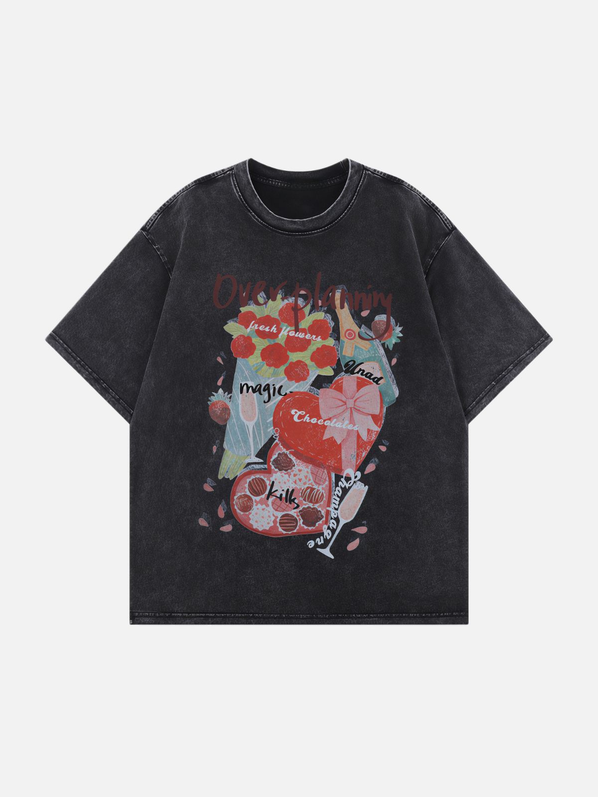 Haaura Boxy Acid Wash Floral Graphic Tee