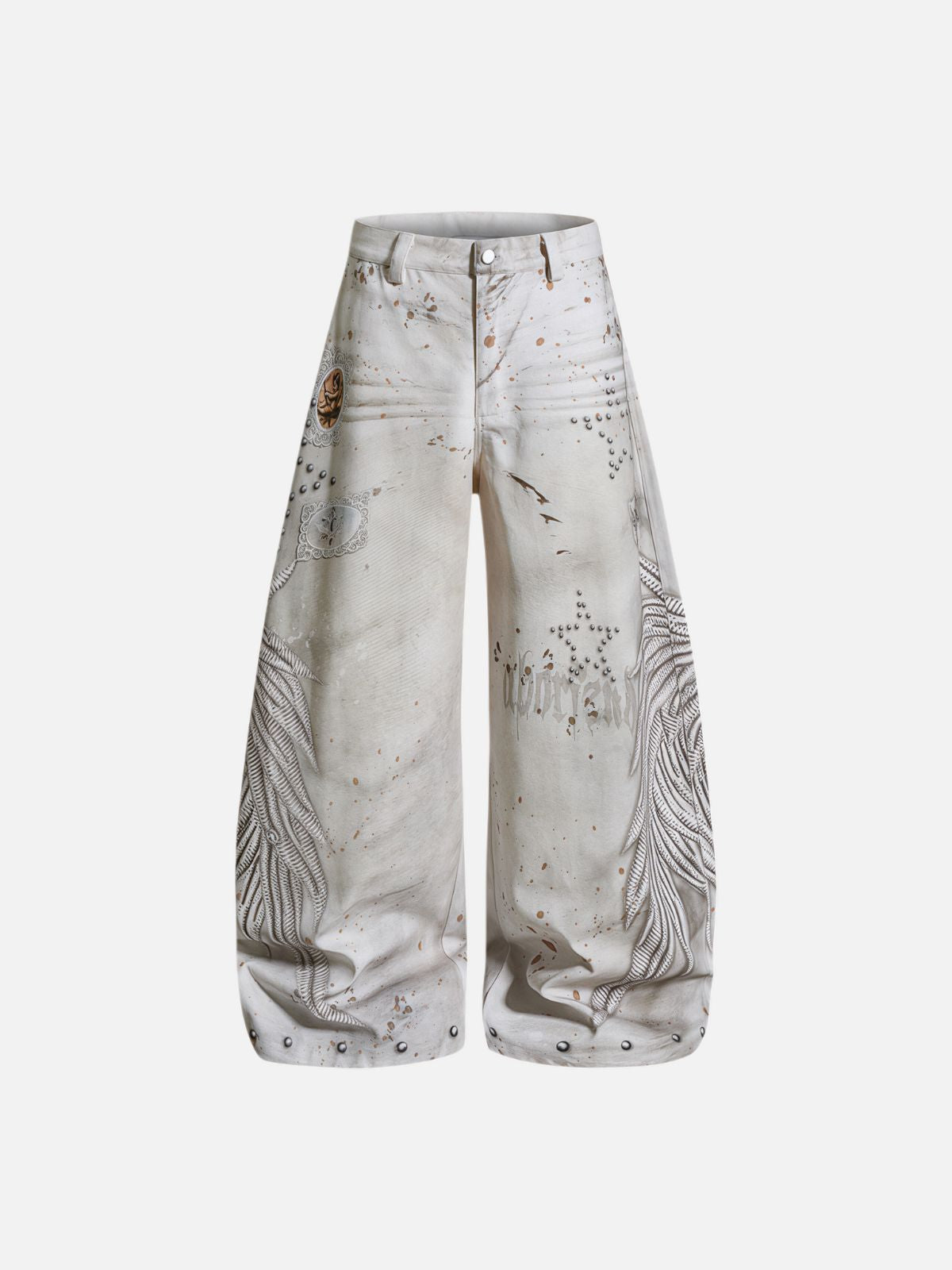 Haaura Paint Splatter Embroidered Studded Baggy Barrel Jeans
