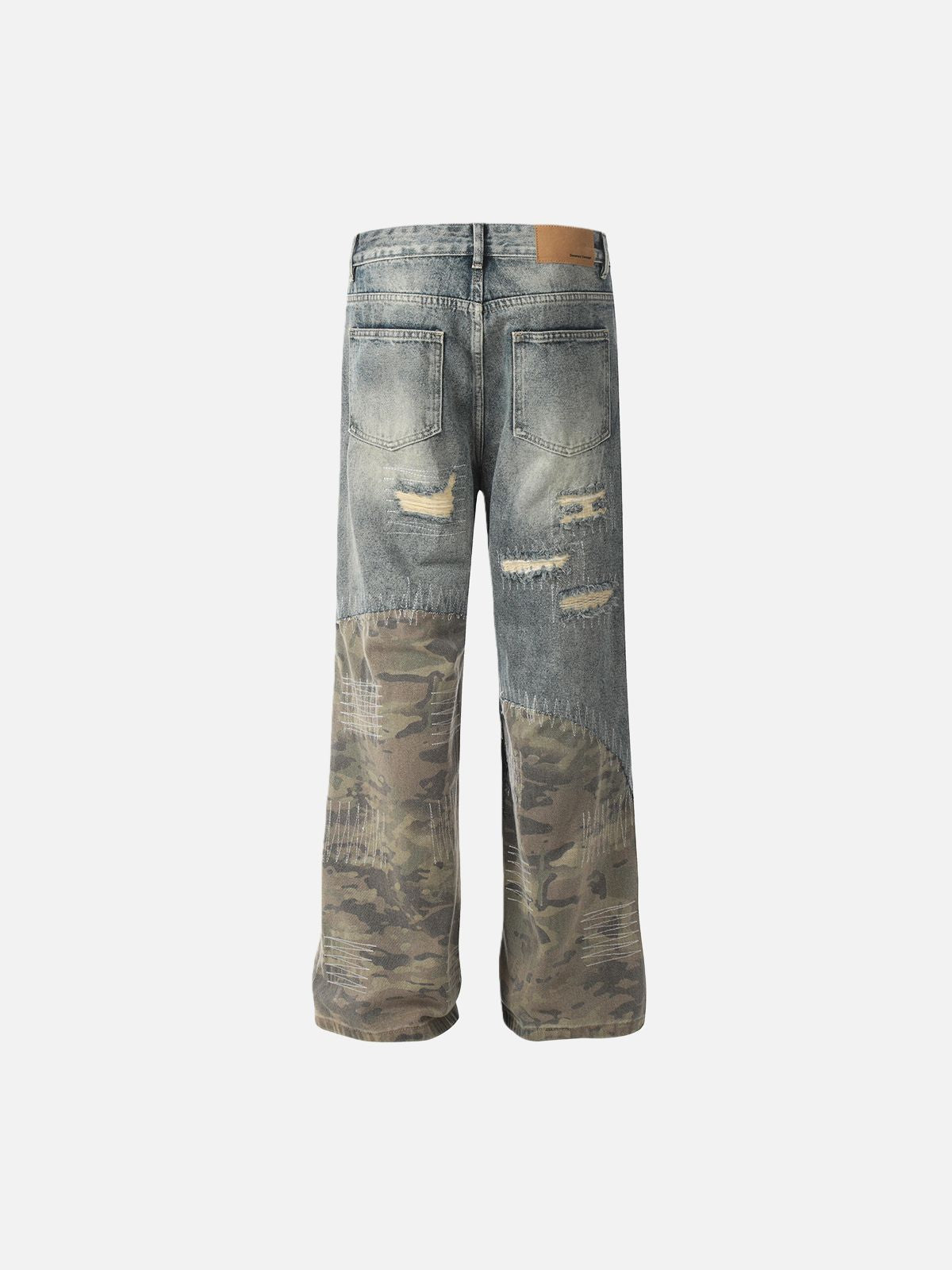 Haaura Destructed Camo-Patch Denim Jeans