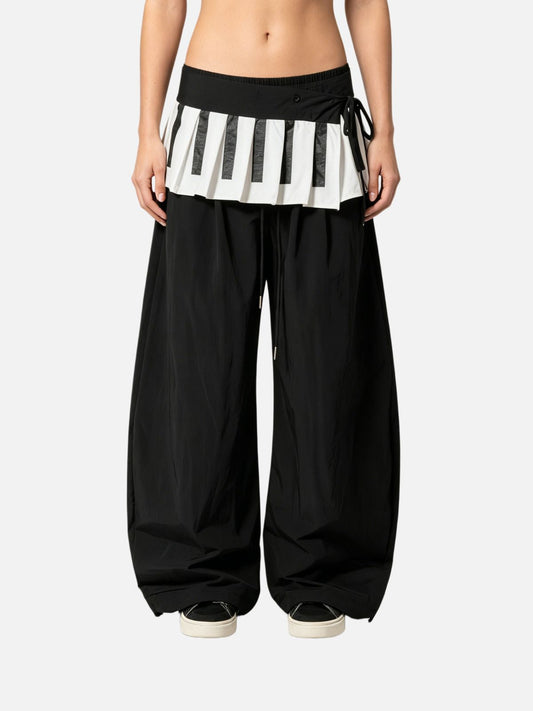 Haaura Baggy Piano Key Ruffle Wide-Leg Pants