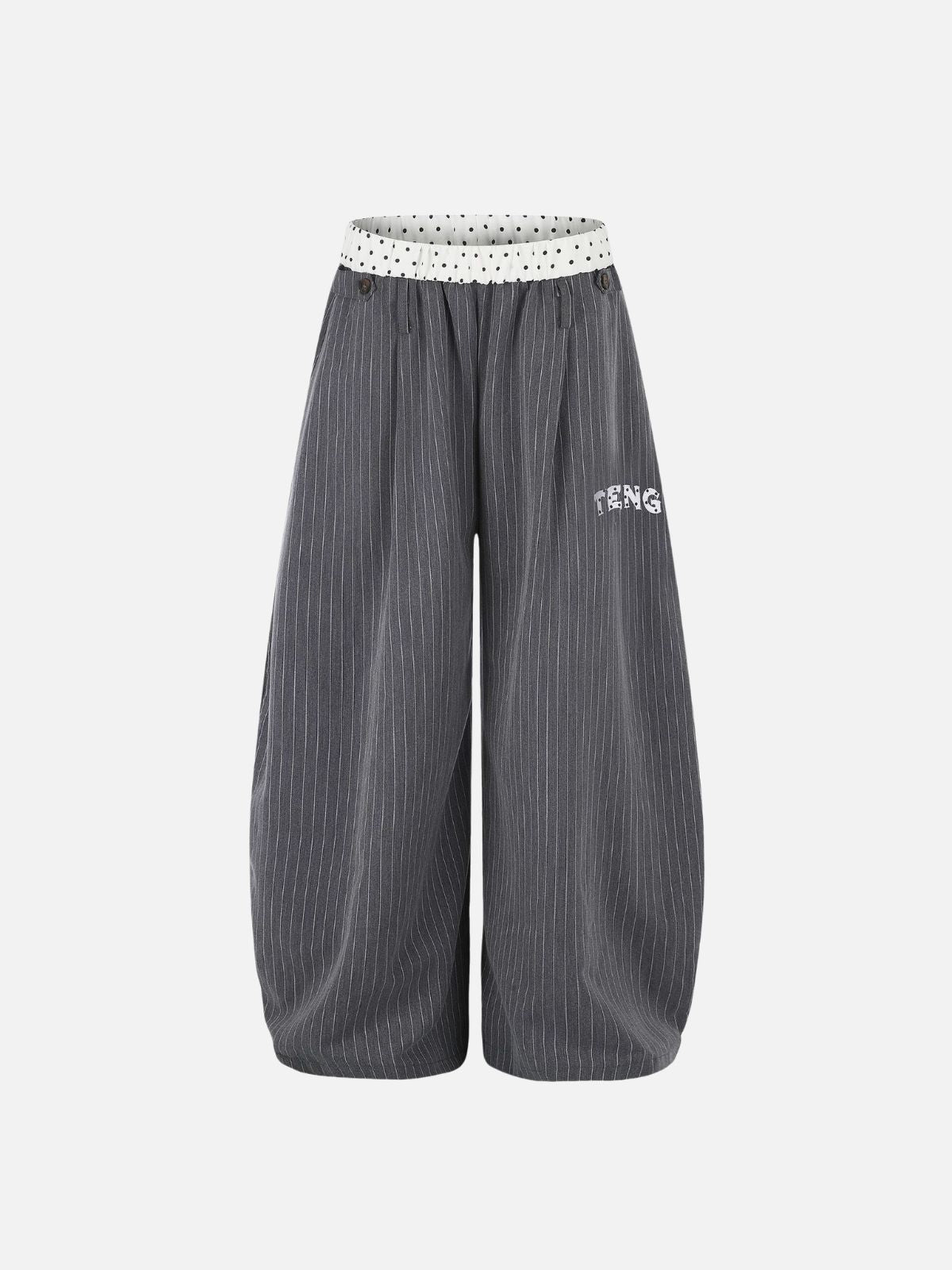 Haaura Pinstripe Polka Dot Patch Barrel Pants