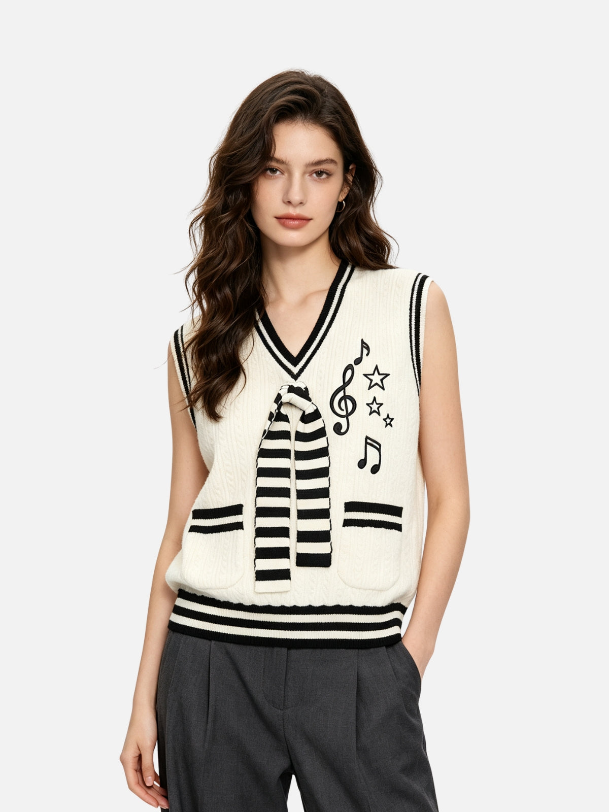 Haaura Music Note Tie Knit Vest