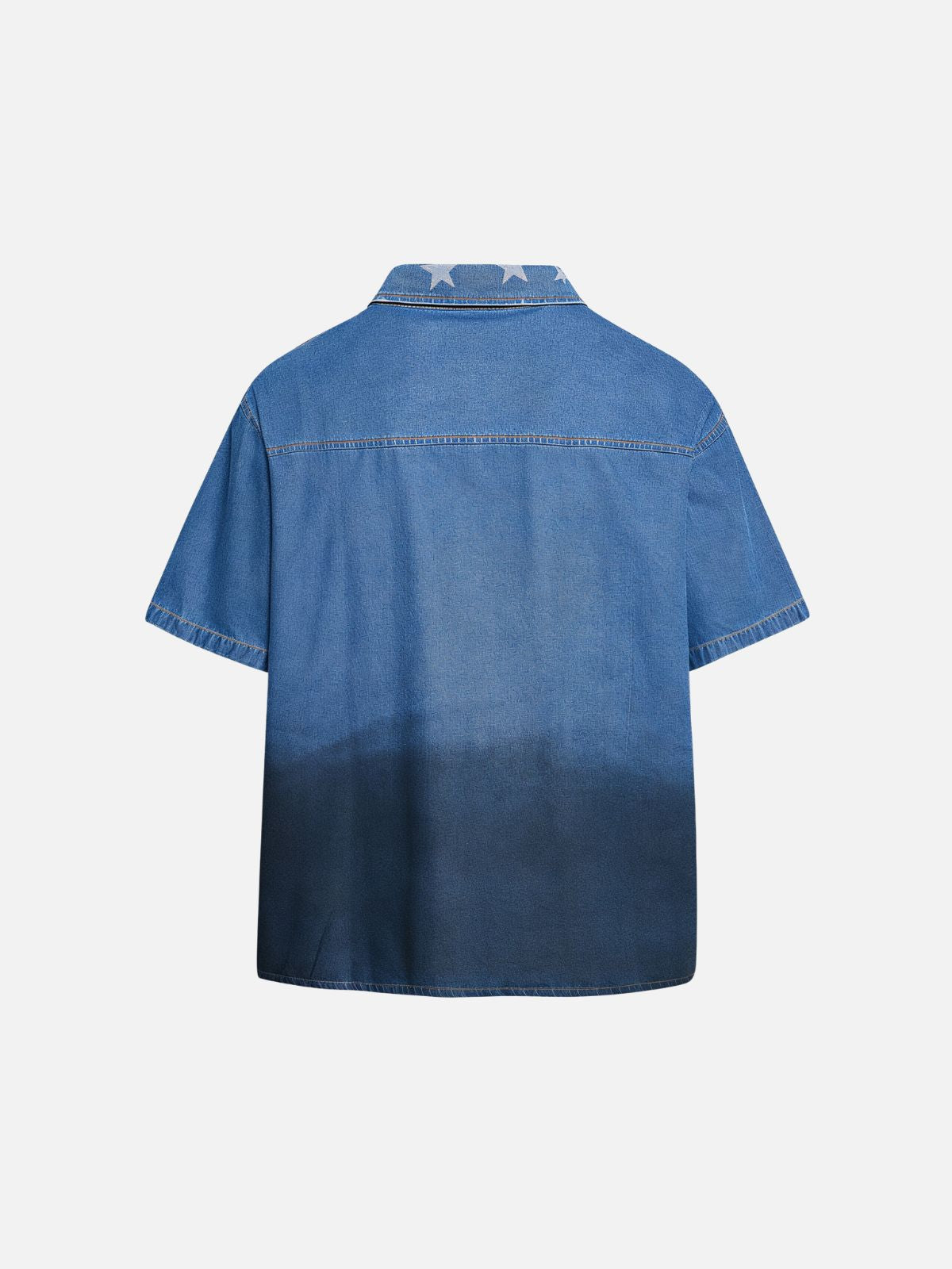 Haaura Boxy Star Collar Collegiate Graphic Denim Shirt