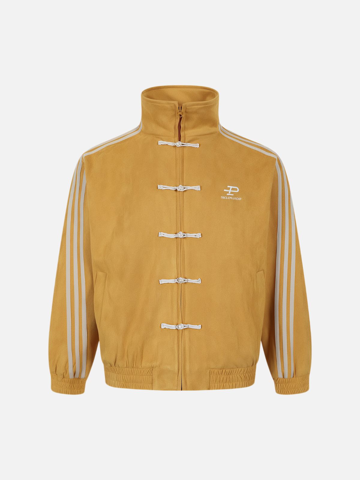 Haaura Frog Closure Striped Sleeve Stand Collar Jacket