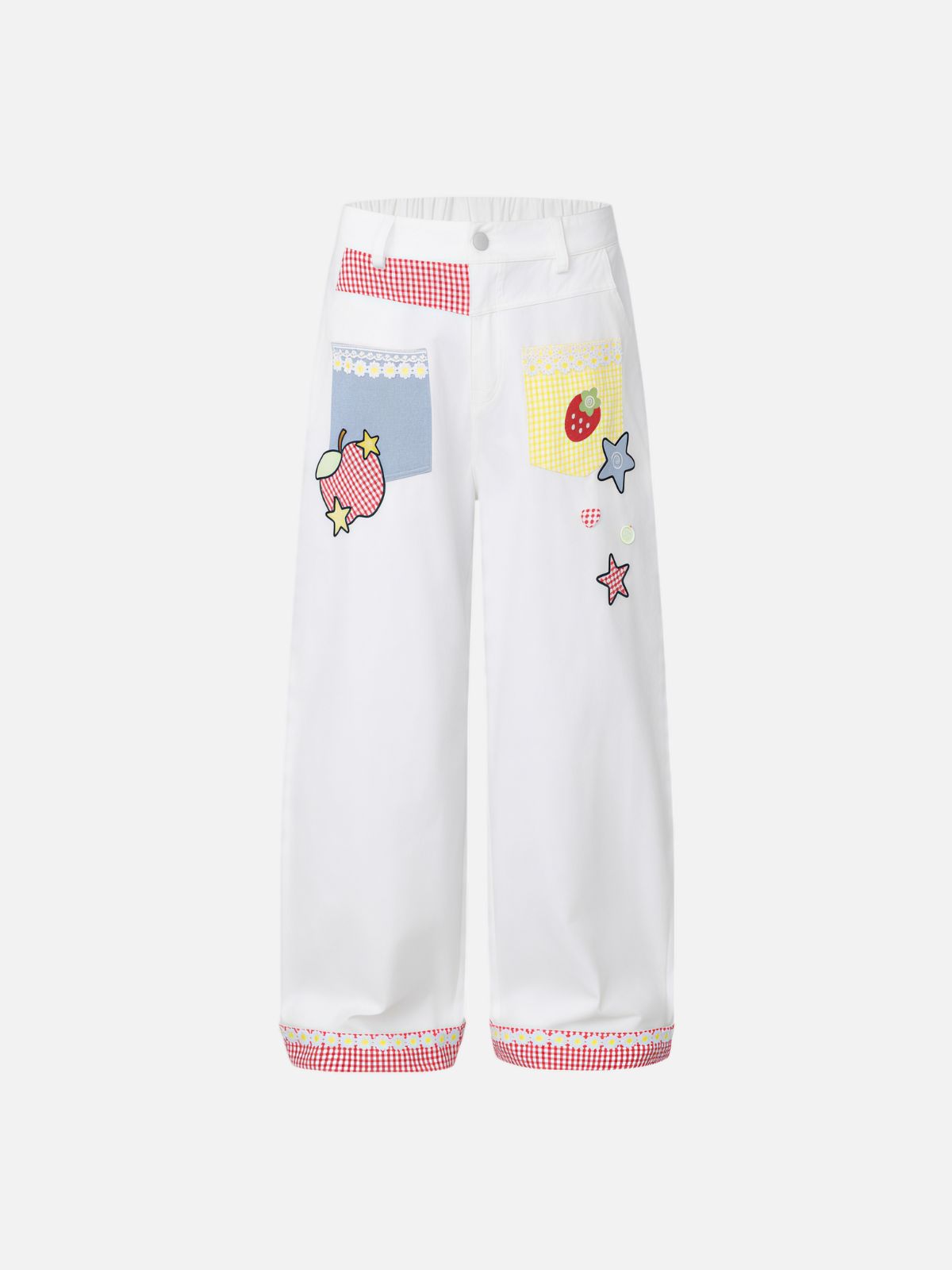 Haaura Patchwork Gingham Strawberry Baggy Pants