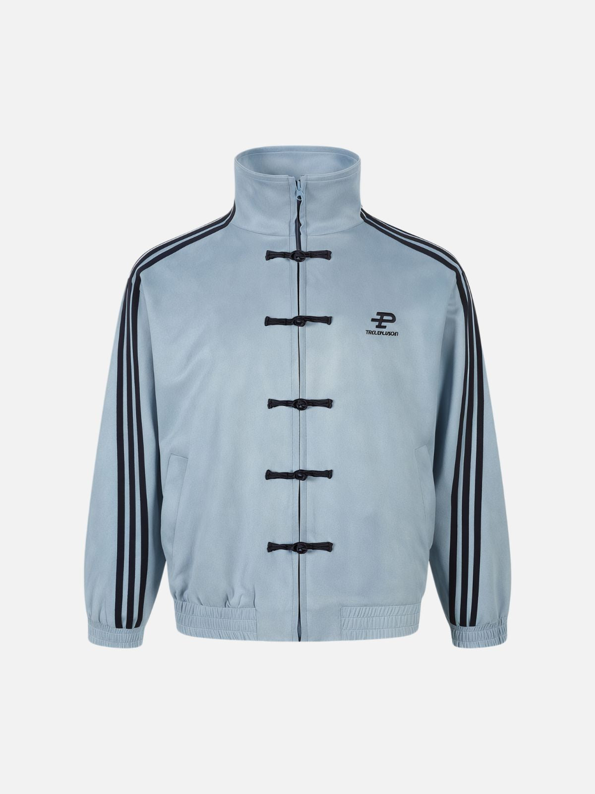 Haaura Frog Closure Striped Sleeve Stand Collar Jacket