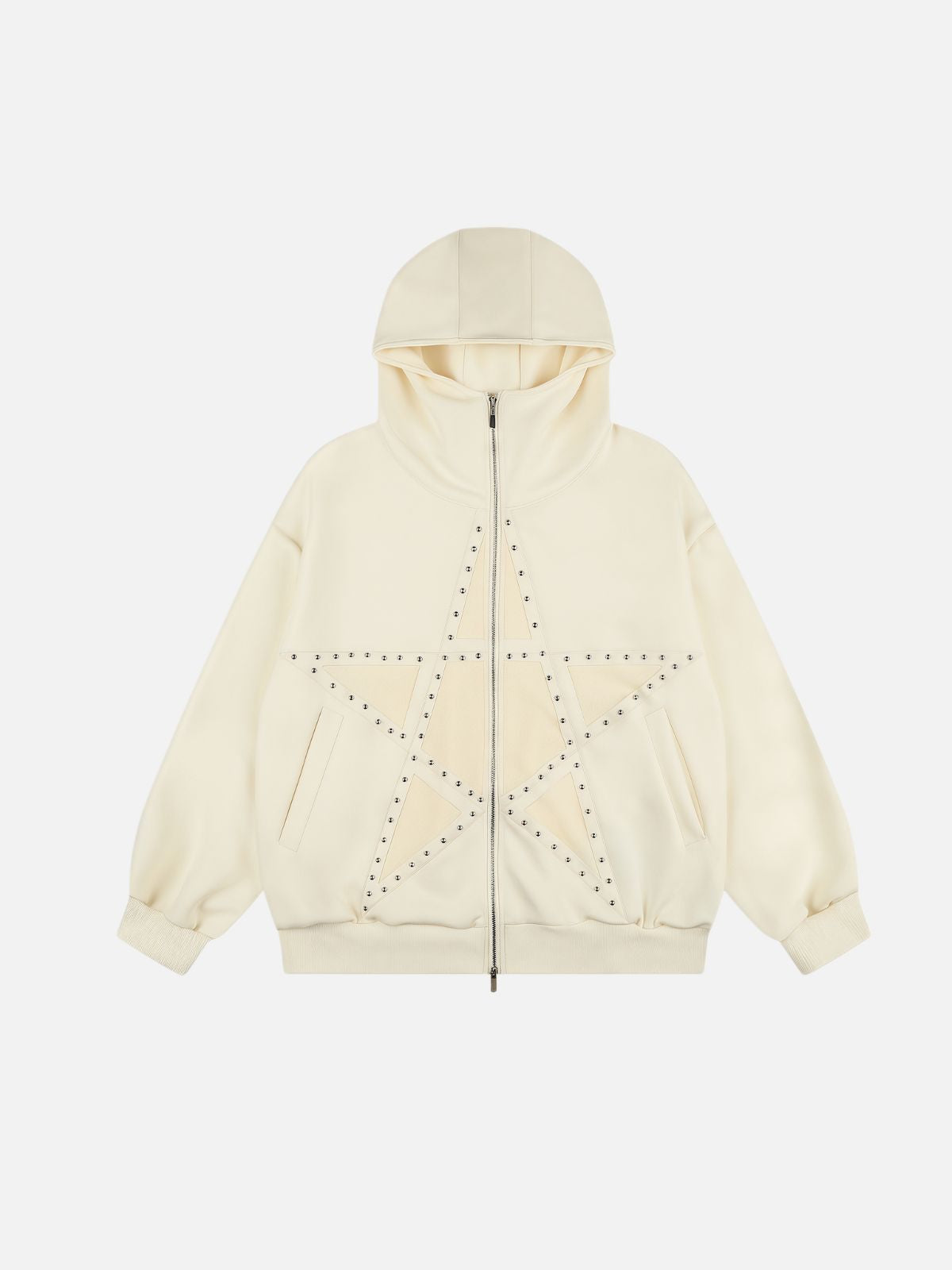 Haaura Boxy Studded Star Graphic Zip Up Hoodie