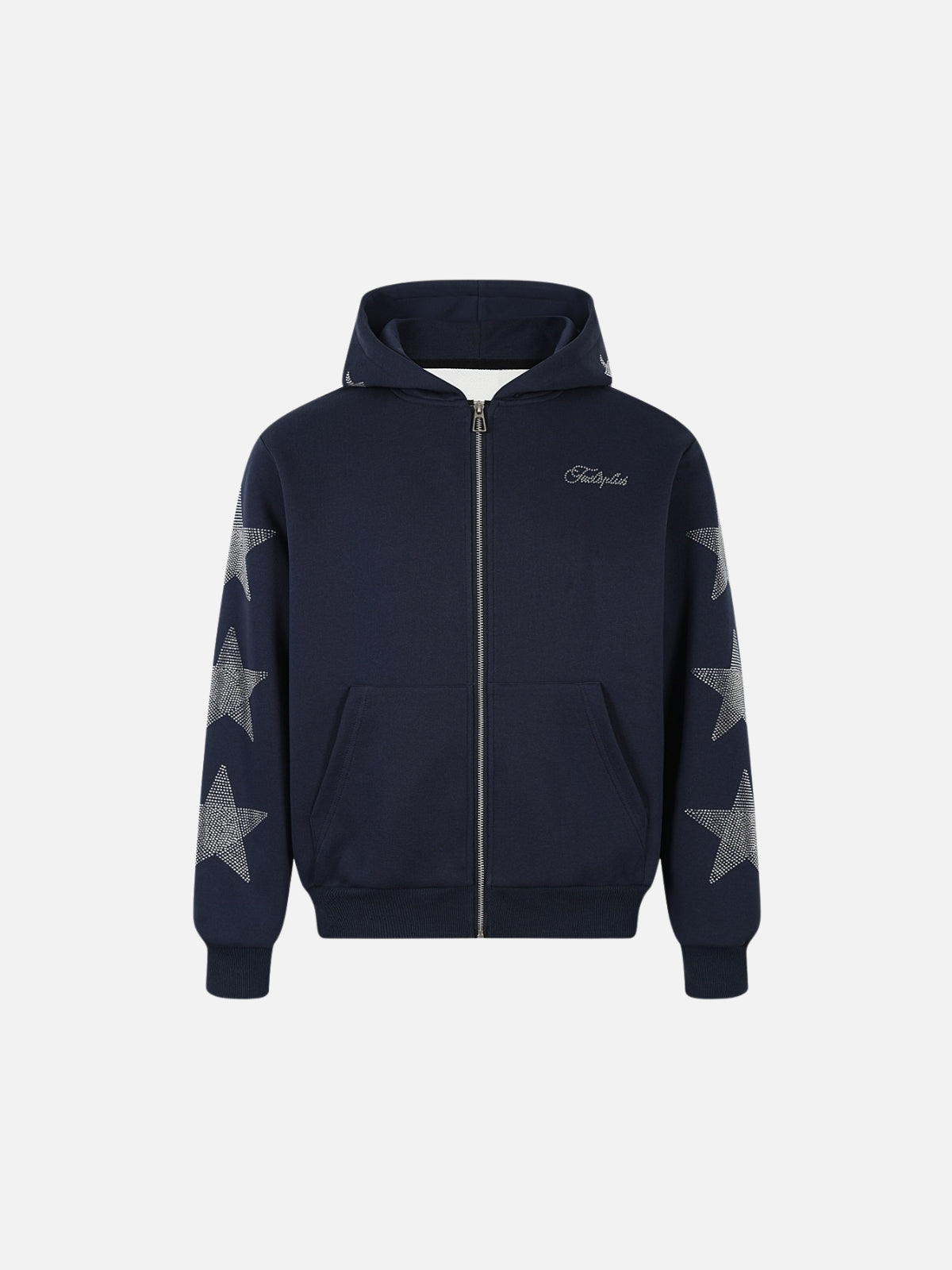 Haaura Rhinestone Star Sleeve Zip Up Hoodie