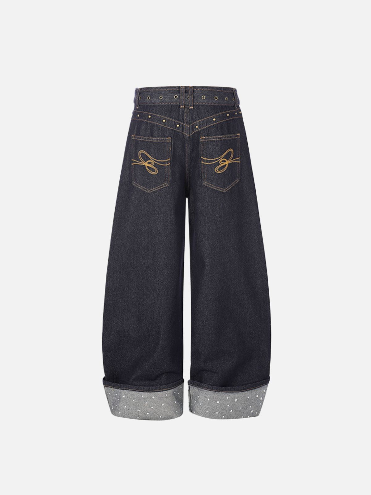 Haaura Belted Embellished Cuff Baggy Jeans