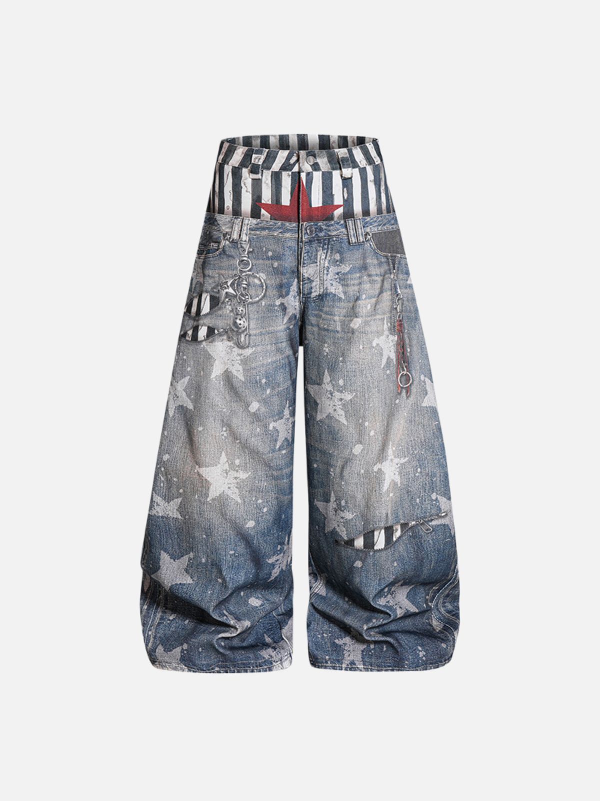 Haaura Contrast Waist Star Washed Jeans