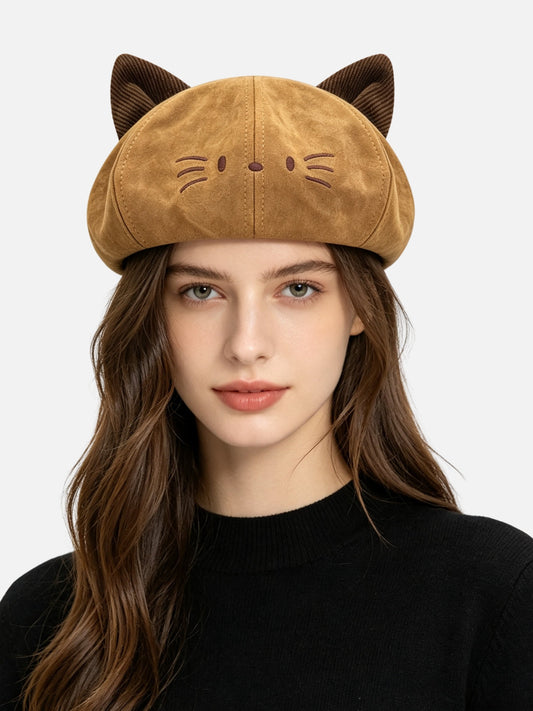 Suede Cat Ear Flat Cap