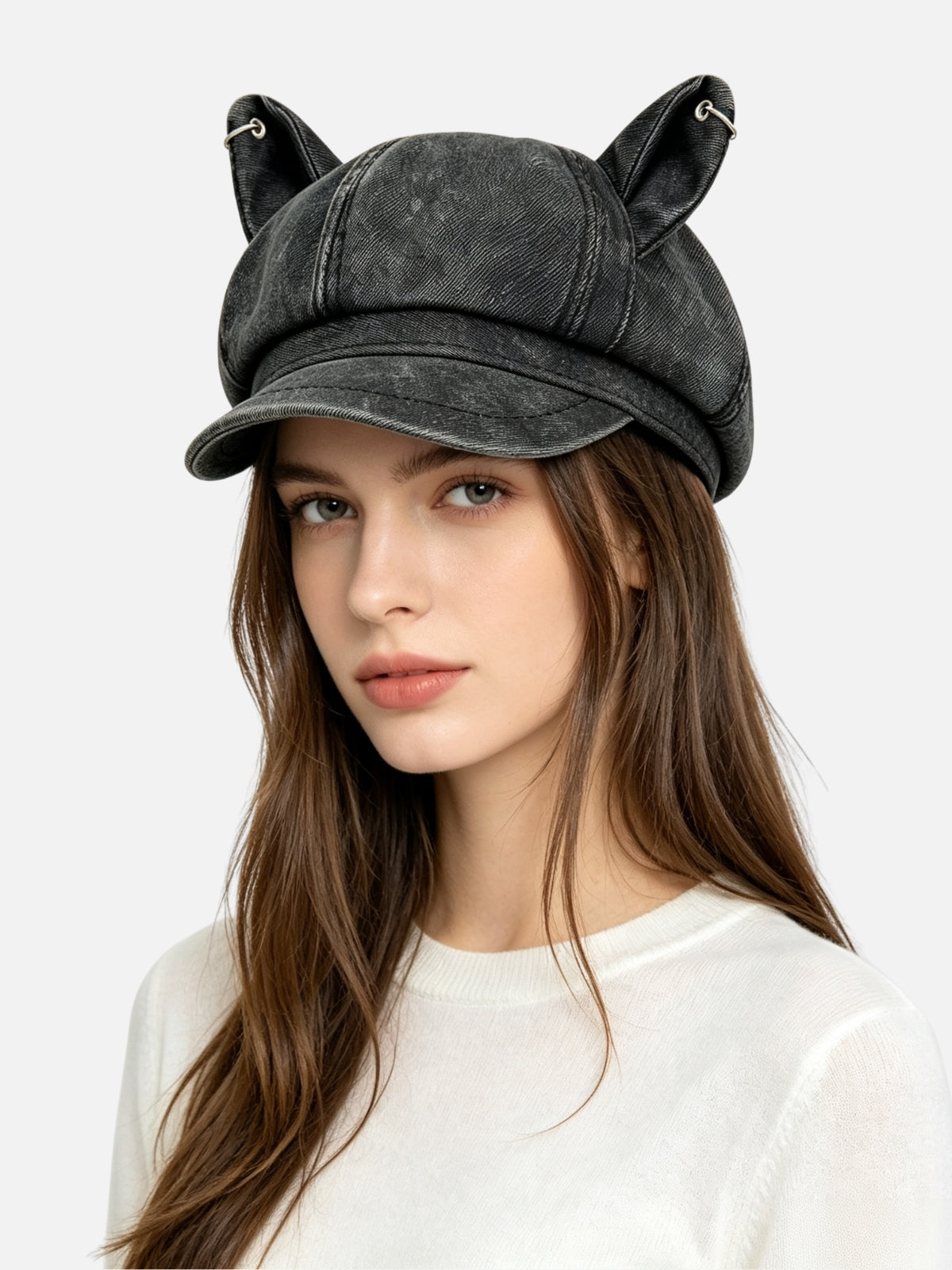 Washed Denim Cat Ear Cap