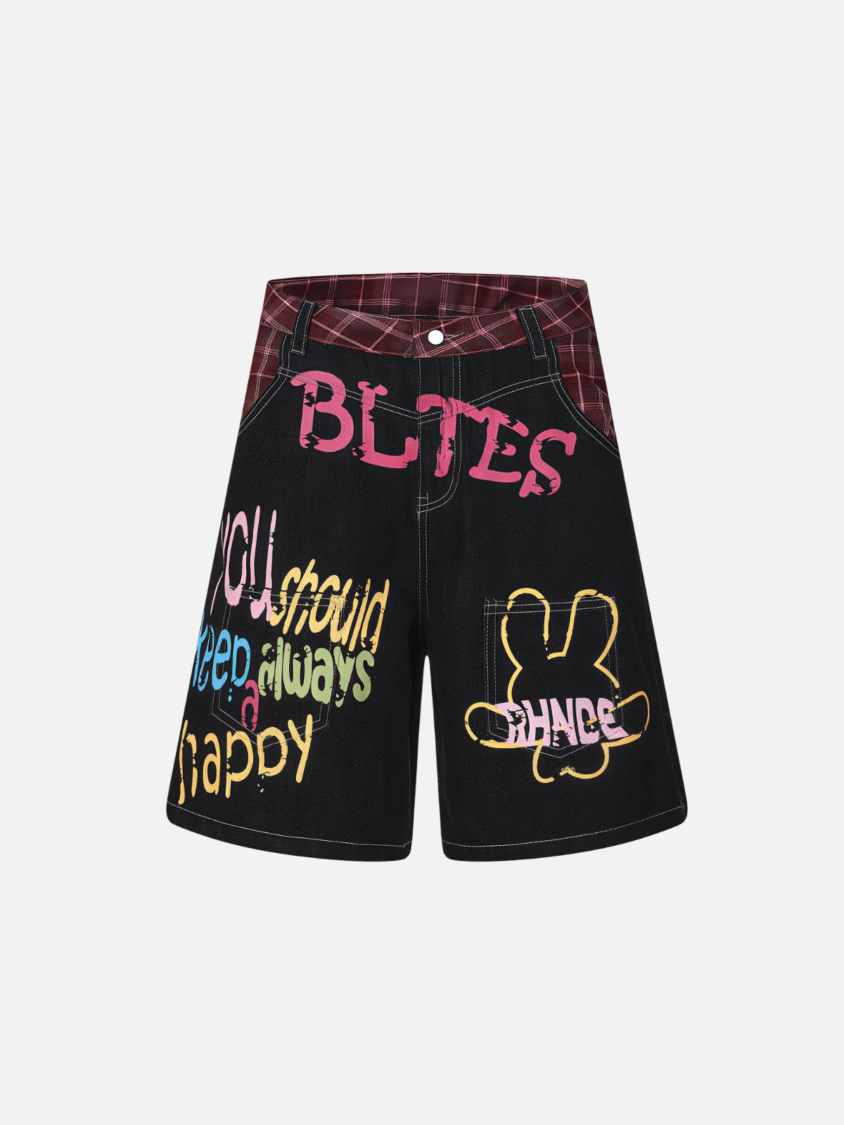 Haaura Colorful Lettering Rabbit Graphic Baggy Jorts