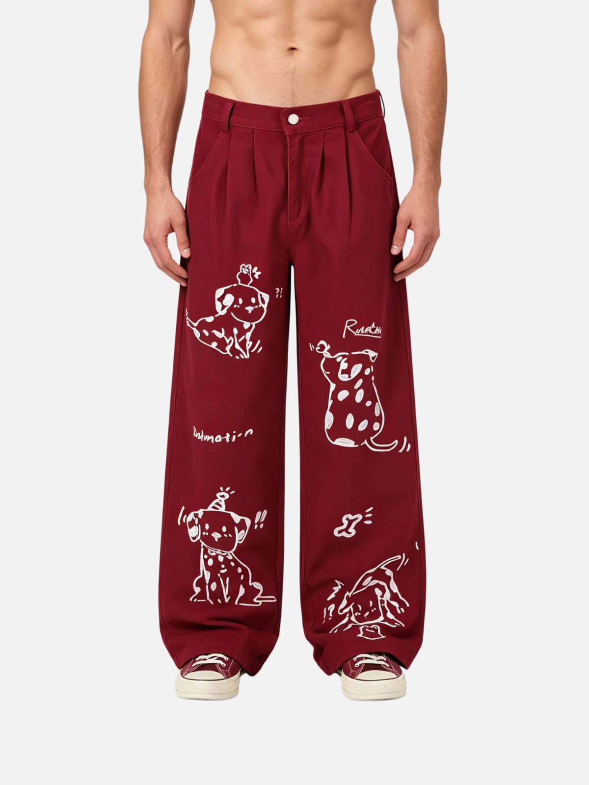 Haaura Baggy Vintage Dog Print Pants