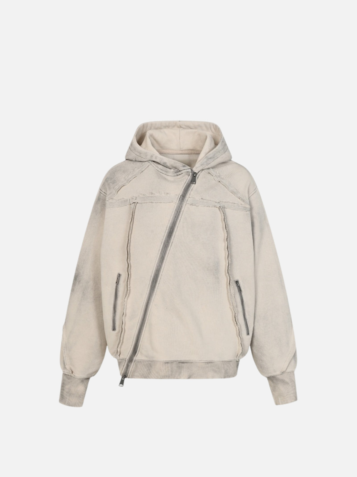 Haaura Asymmetrical Zip Frayed Hoodie