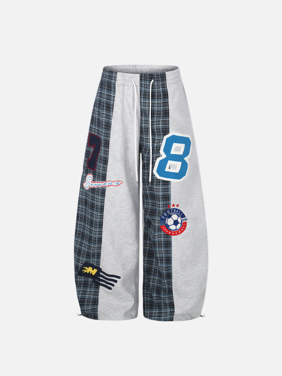 Haaura Plaid Panel No.8 Patch Drawstring Baggy Sweatpants