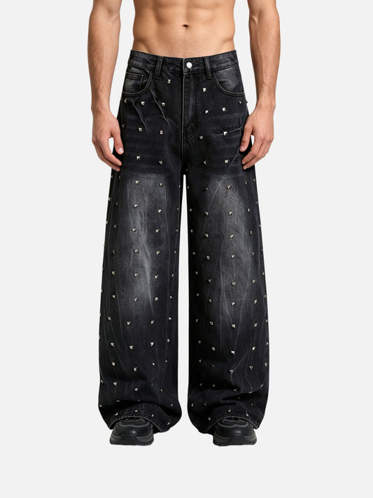 Haaura Baggy Vintage Washed Studded Jeans