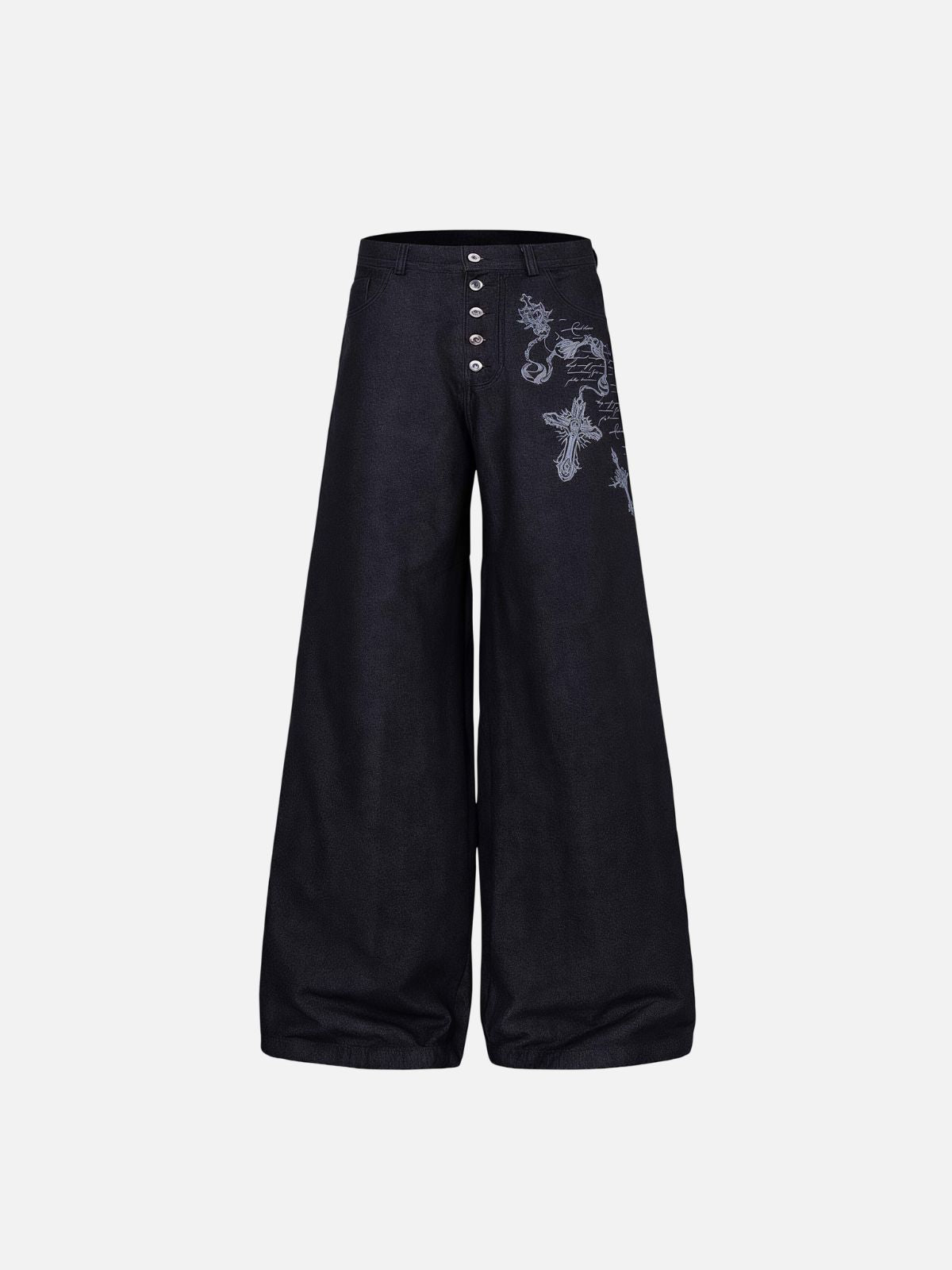 Haaura Cross Script Graphic Button-Fly Baggy Jeans