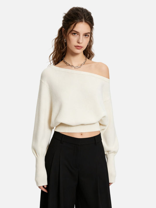 Haaura Asymmetric Off-Shoulder Knit Sweater