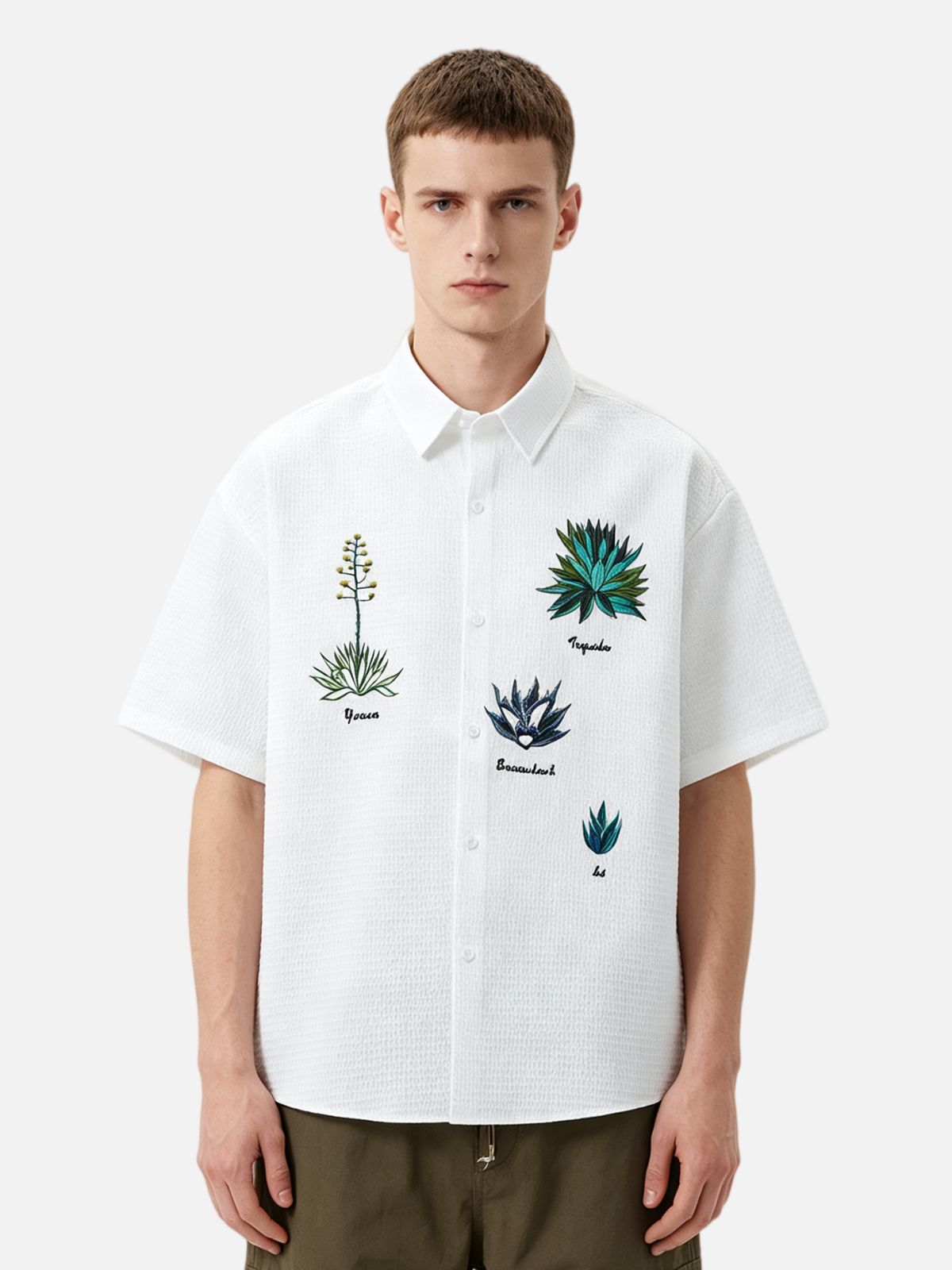 Haaura Botanical Embroidered Short Sleeve Shirt