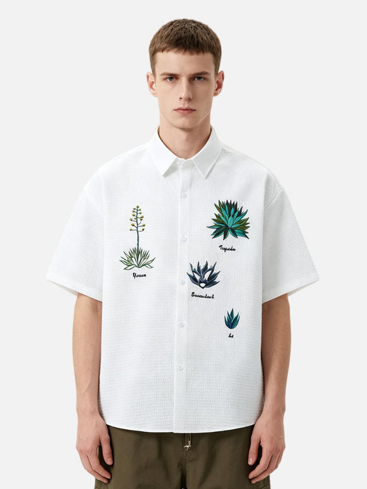 Haaura Botanical Embroidered Short Sleeve Shirt