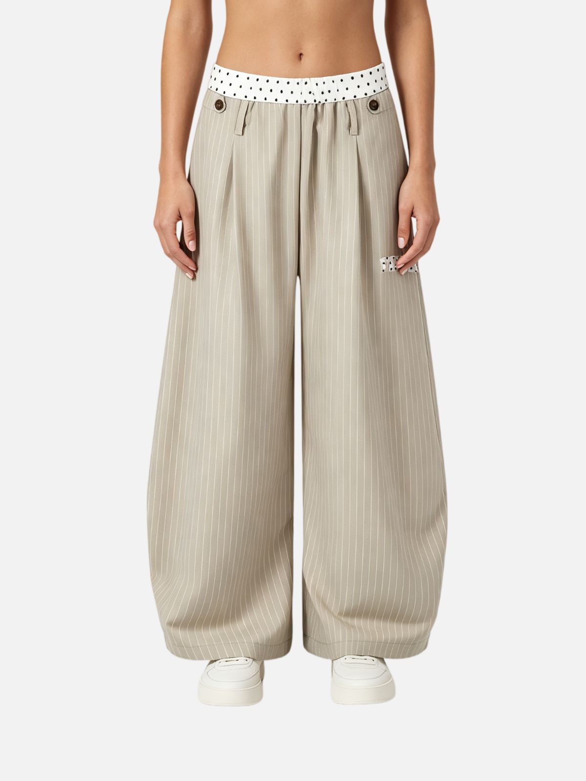 Haaura Pinstripe Polka Dot Patch Barrel Pants